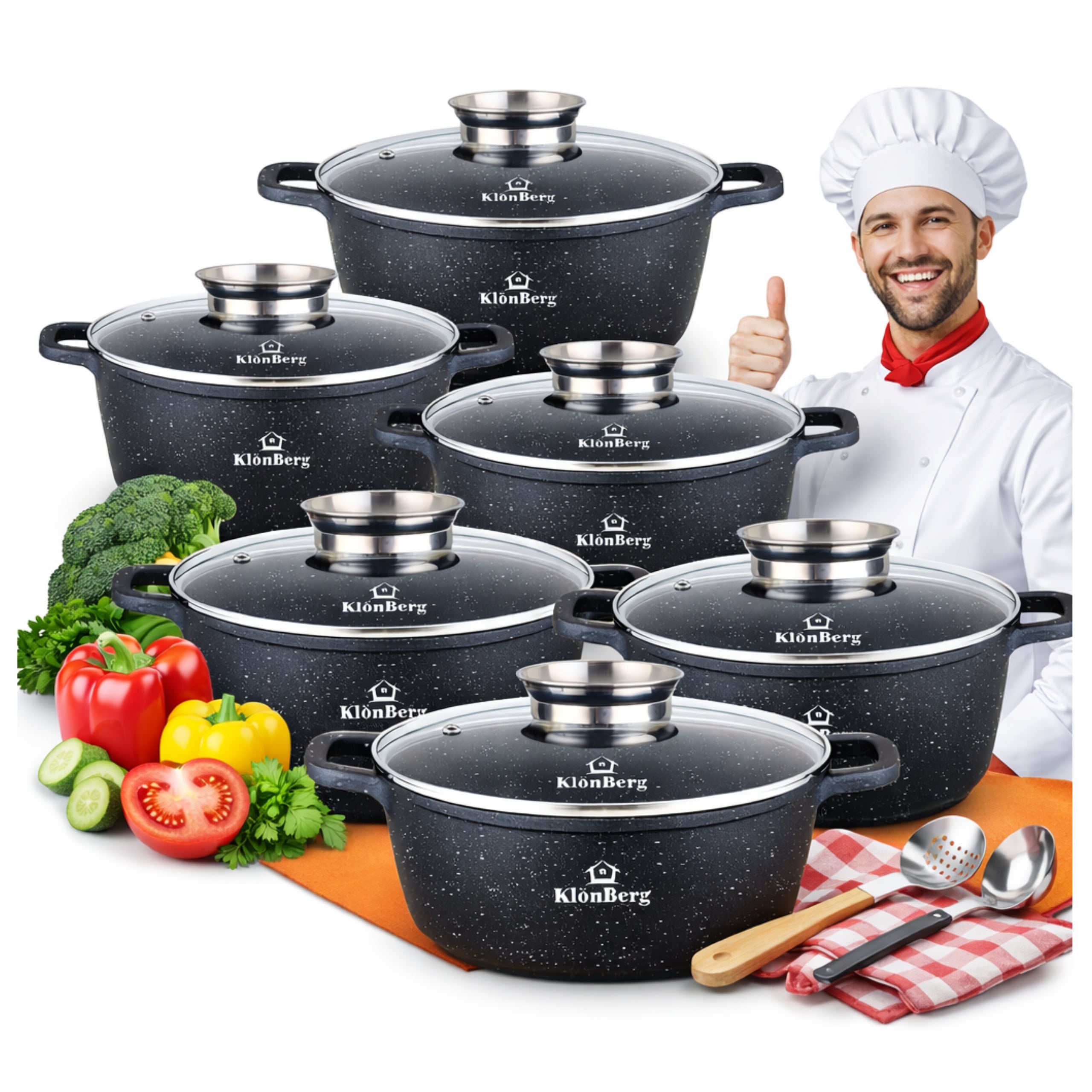 Marble Pots Set of 12 elements KlönBerg - gas pots for induction