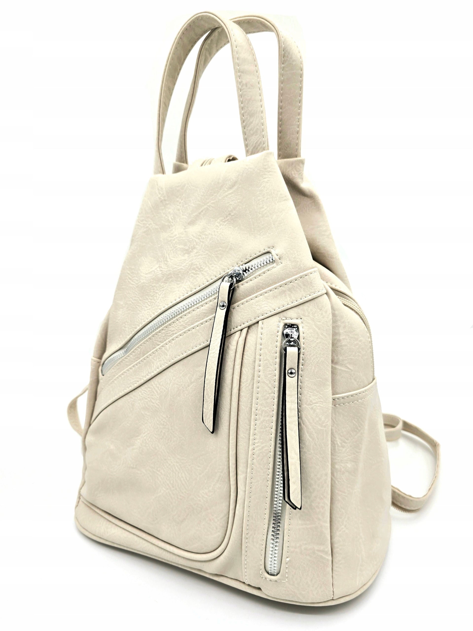 Marco Contti ecru women's backpack – stylish with pockets and zippers Brand Marco Contti