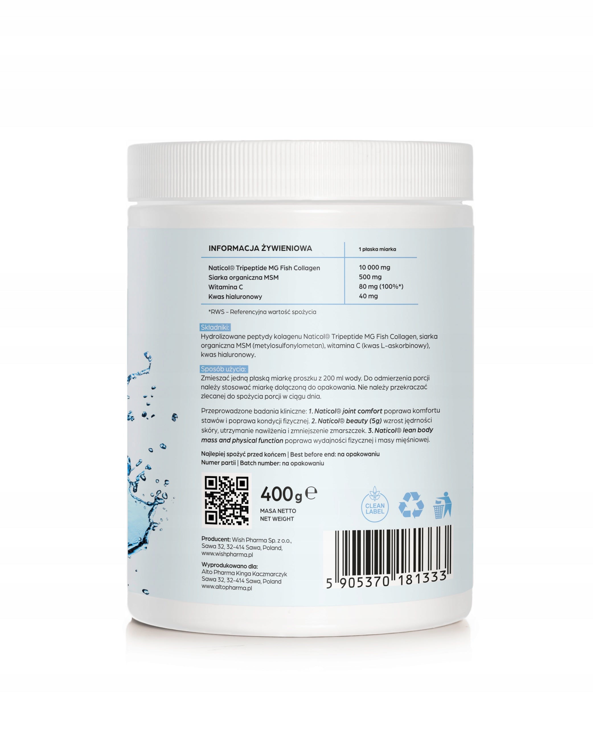 Marine COLLAGEN 3 Peptides HA MSM Wit. C for Drinking 10 000mg Hair Joints 800g Brand Alto Pharma