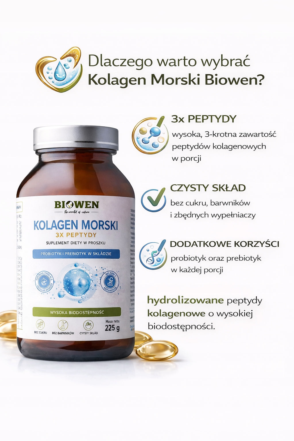 Marine Collagen Biowen 225 g – Hydrolyzed | Powder | Dietary Supplement Manufacturer code 5904806120939