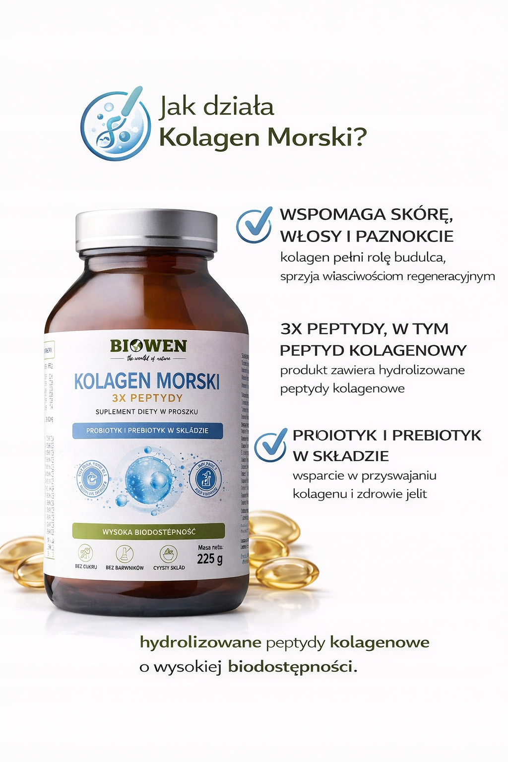 Marine Collagen Biowen 225 g – Hydrolyzed | Powder | Dietary Supplement Packaging status original