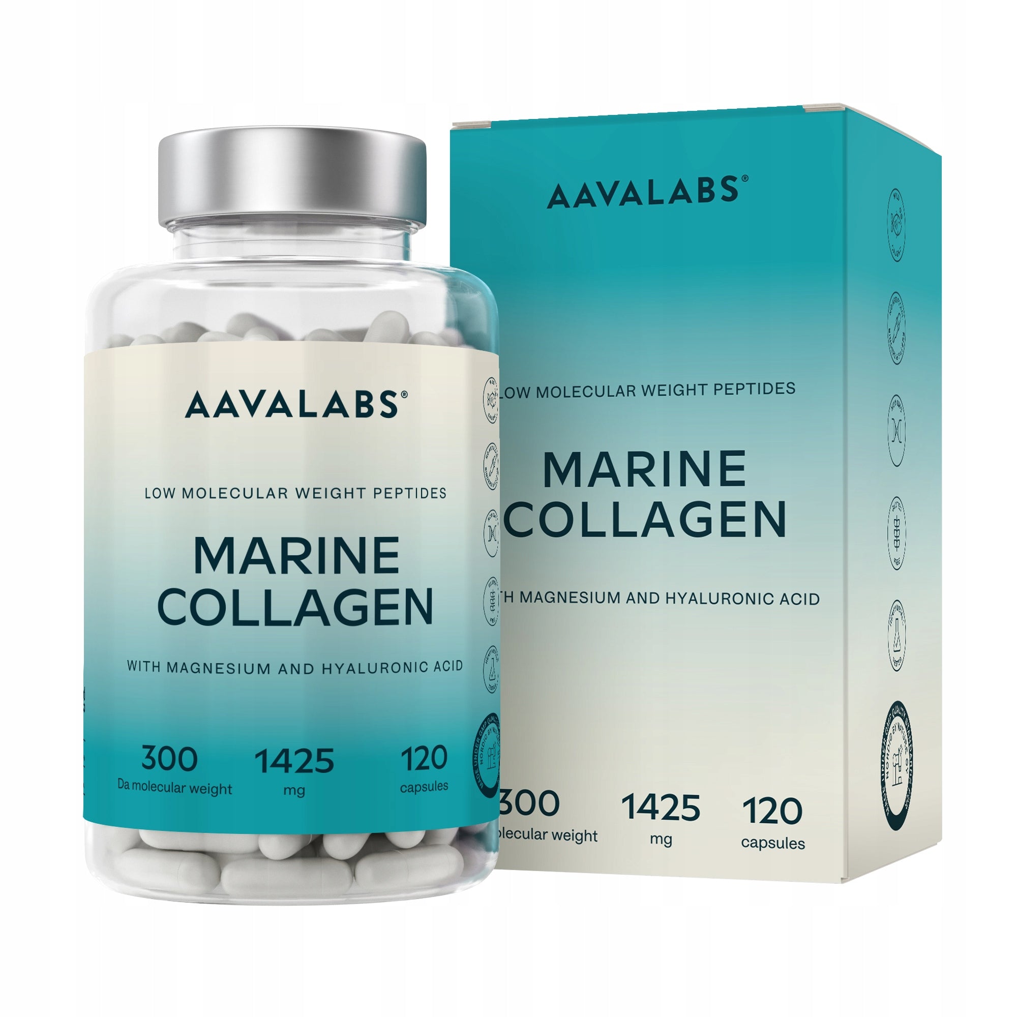 Marine Fish Collagen + Hyaluronic Acid + Magnesium 120 kaps 1425 mg | Aavalabs