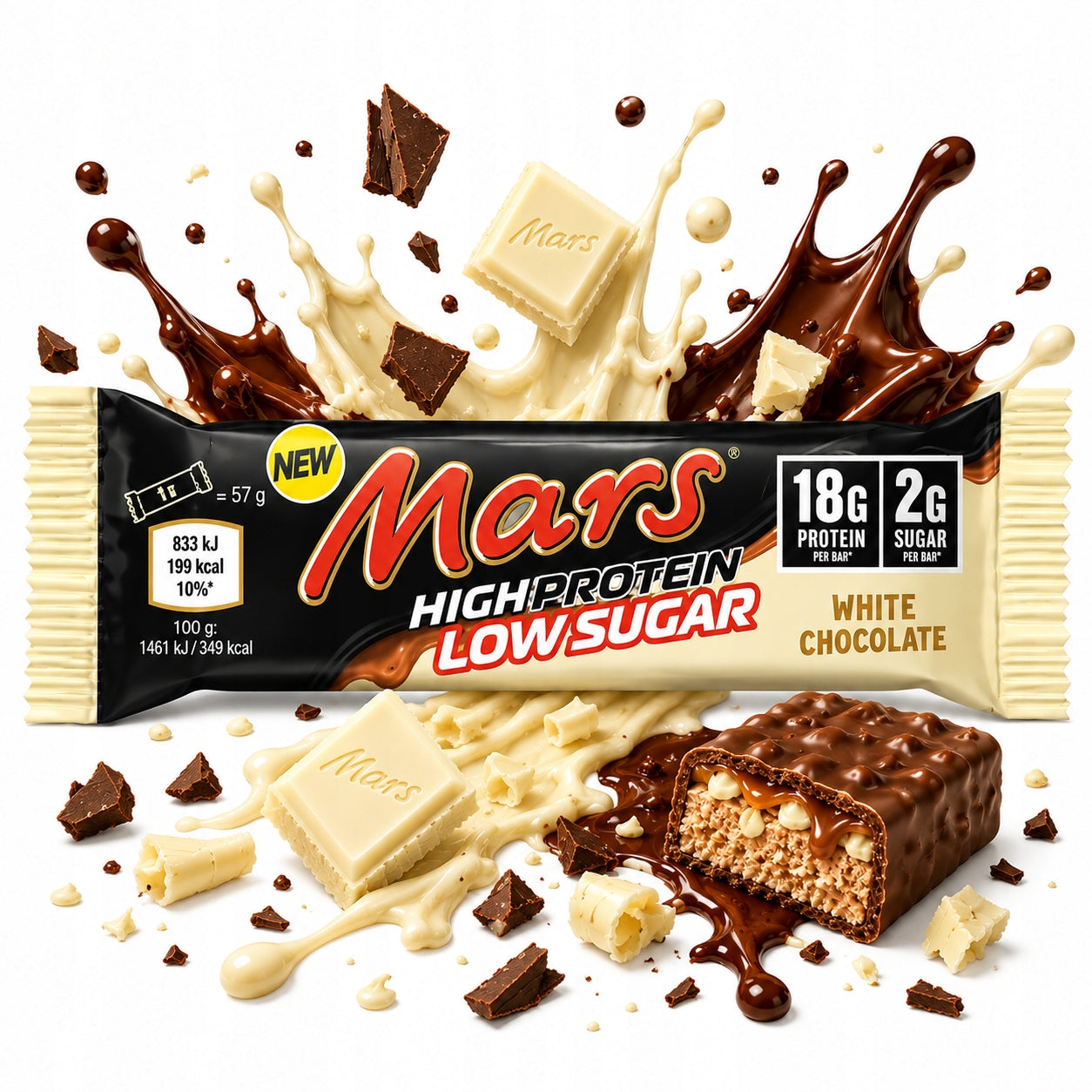 Mars Hi Protein Low Sugar bar 57g white chocolate protein bar Packaging status original