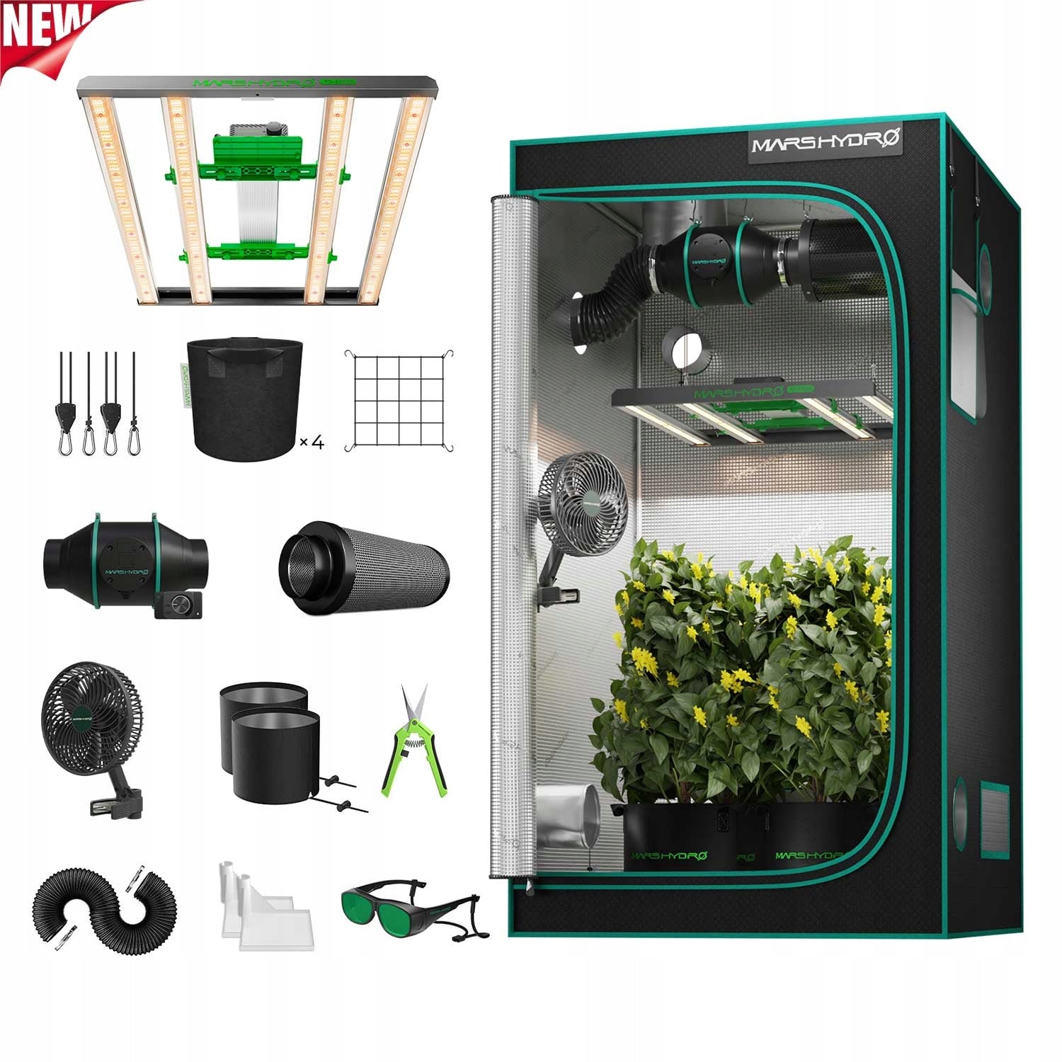 Mars Hydro 100x100x180cm Growbox Grow Kit|FC-E 3000 300W LED|6” Clip on Fan