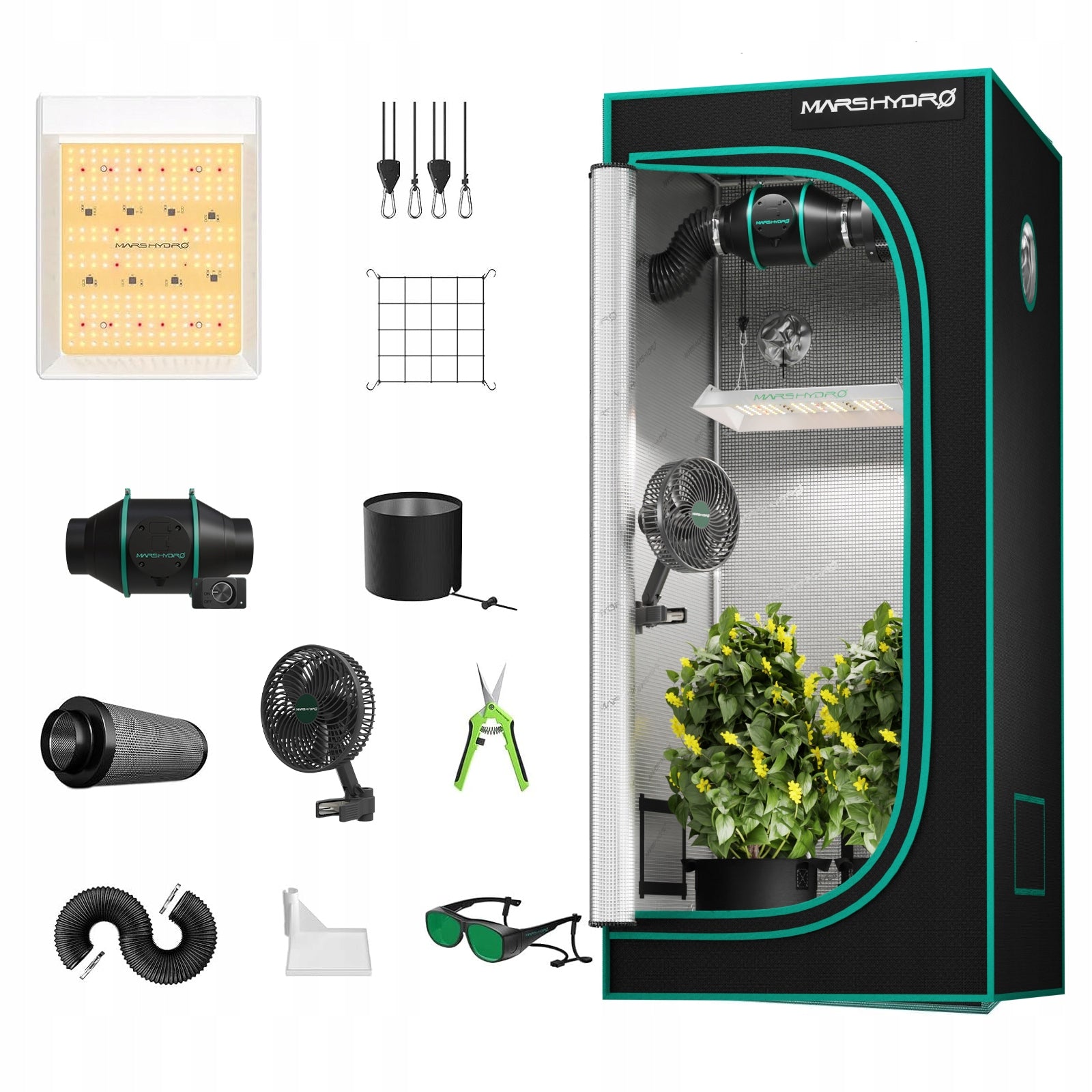 Mars Hydro 60x60x140cm Growbox Grow Kit|TS 600 100W LED|6” Clip on Fan