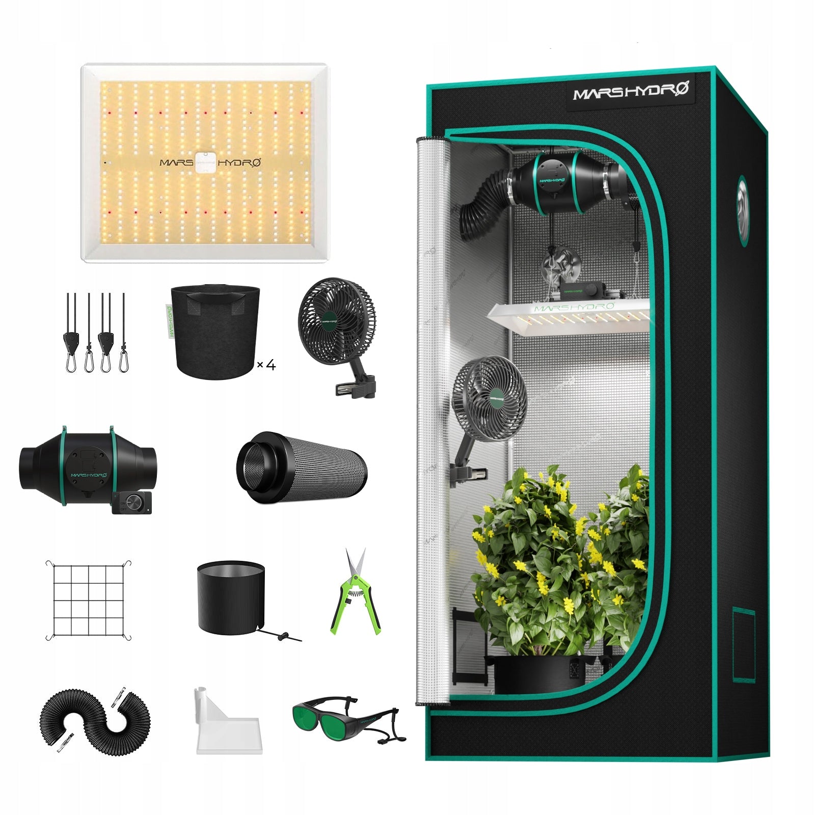 Mars Hydro 80x80x160cm Growbox Grow Kit|TS 1000 150W LED|6” Clip on Fan