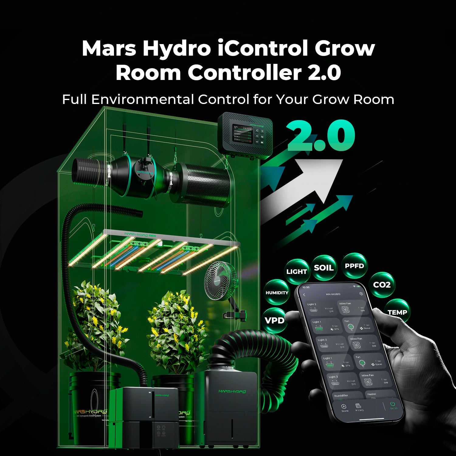 Mars Hydro 80x80x160cm Smart Growbox Grow Kit|FC 1500|6” Clip Fan|APP/Wifi Manufacturer code FC-1500-SET-CP-2508