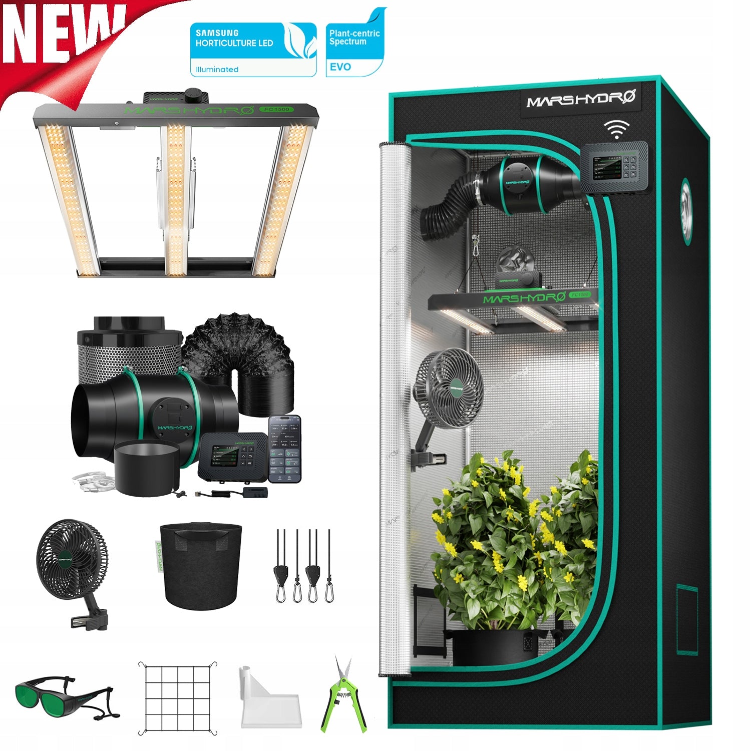Mars Hydro 80x80x160cm Smart Growbox Grow Kit|FC 1500|6” Clip Fan|APP/Wifi Packaging status original