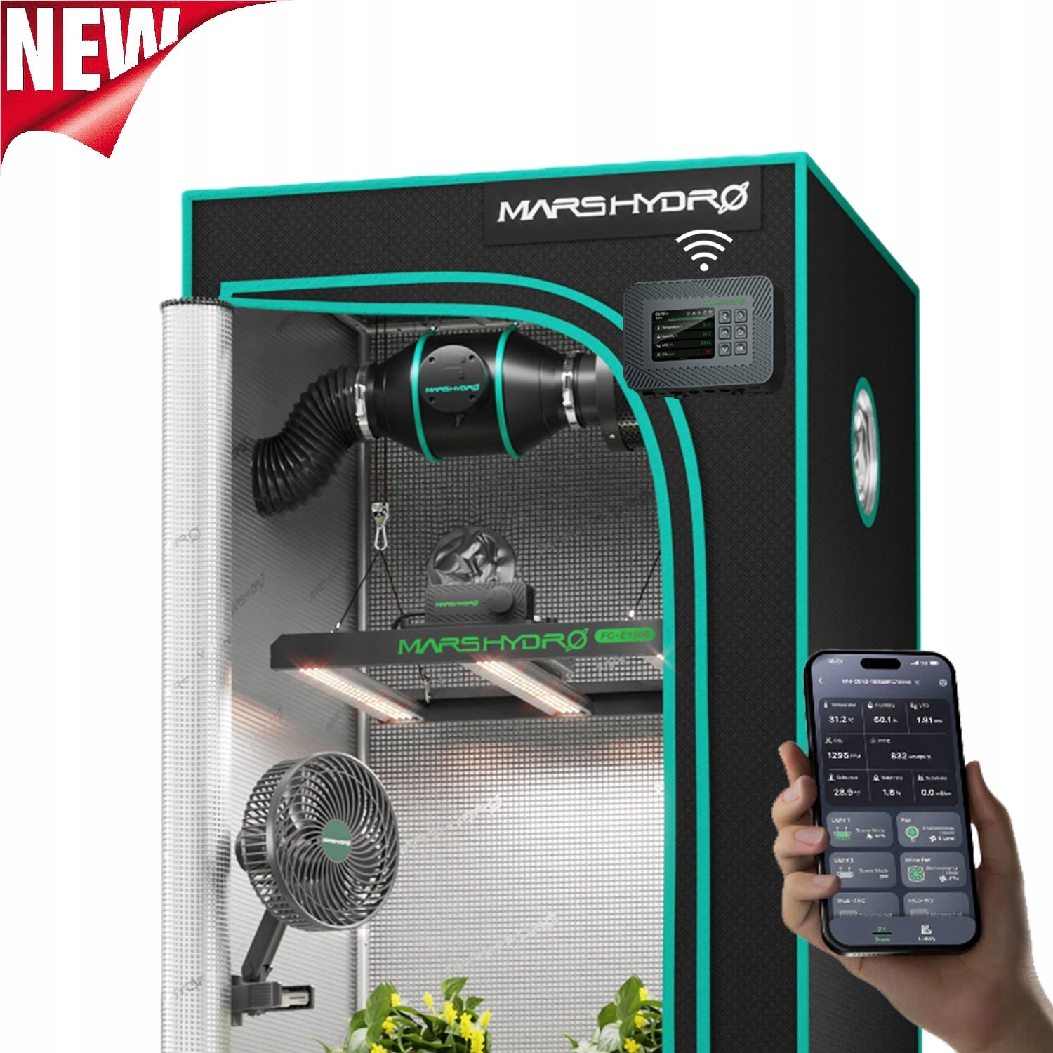 Mars Hydro 80x80x160cm Smart Growbox Grow Kit|FCE 1500|6” Clip Fan|APP/Wifi