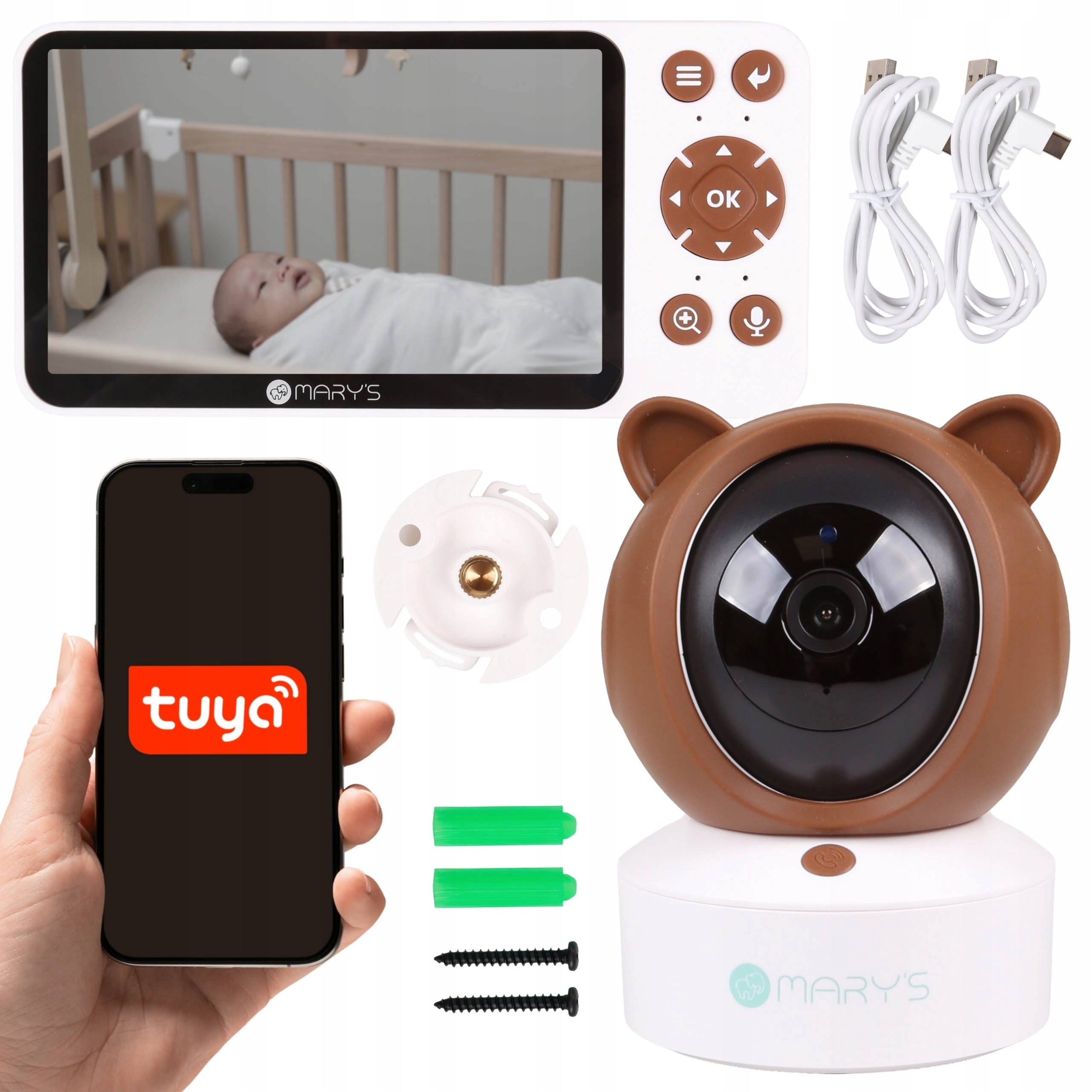 Mary’s Baby Monitor Electronic Camera with MONITOR, 2in1 BEAR WiFi TUYA, USB