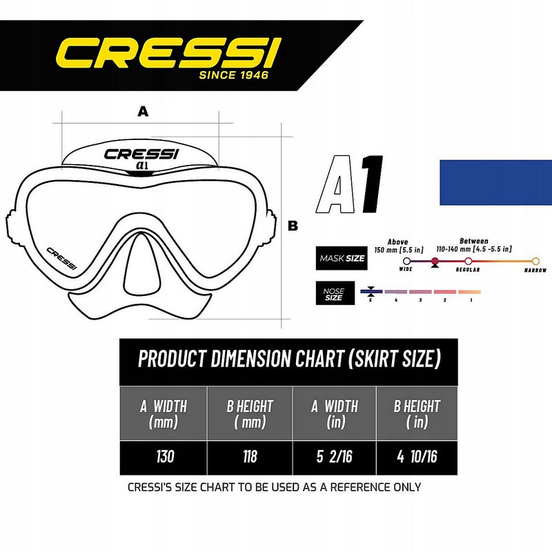 Mask / Diving Glasses - Cressi A1 - Black Blue - Anti-Fog Color black