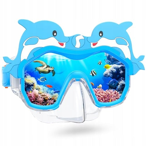 Mask diving glasses for children 4-16 years blue with dolphins