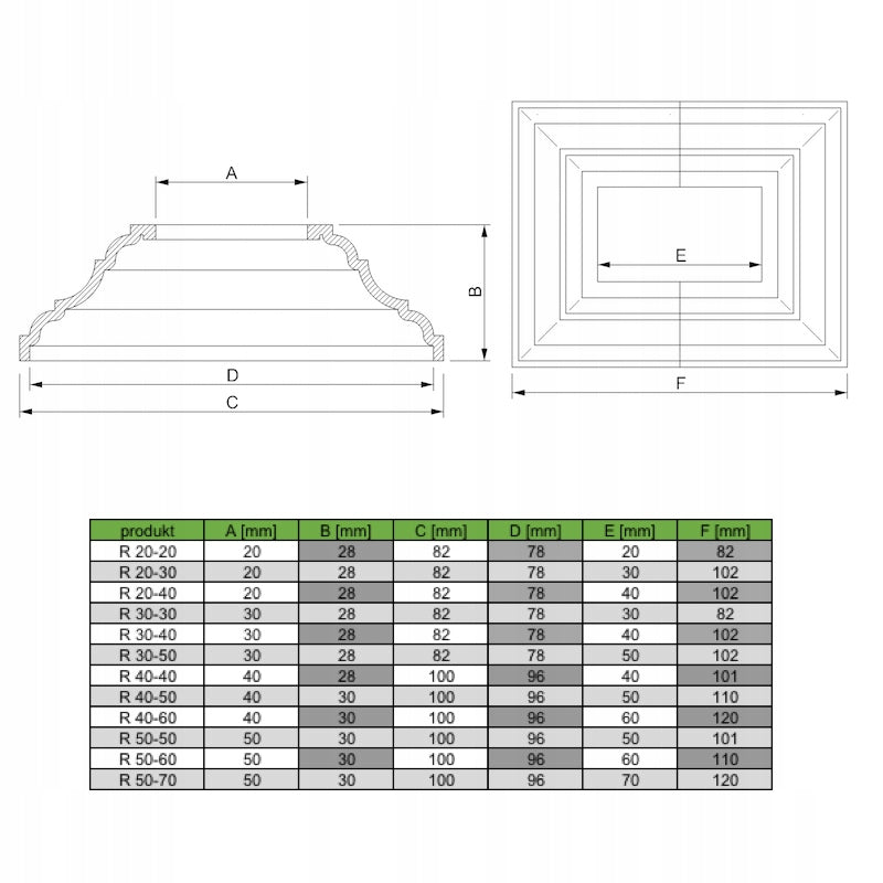Masking machine for baluster railings decorative rosette two-piece 40x40 - 10 pieces Brand Adro