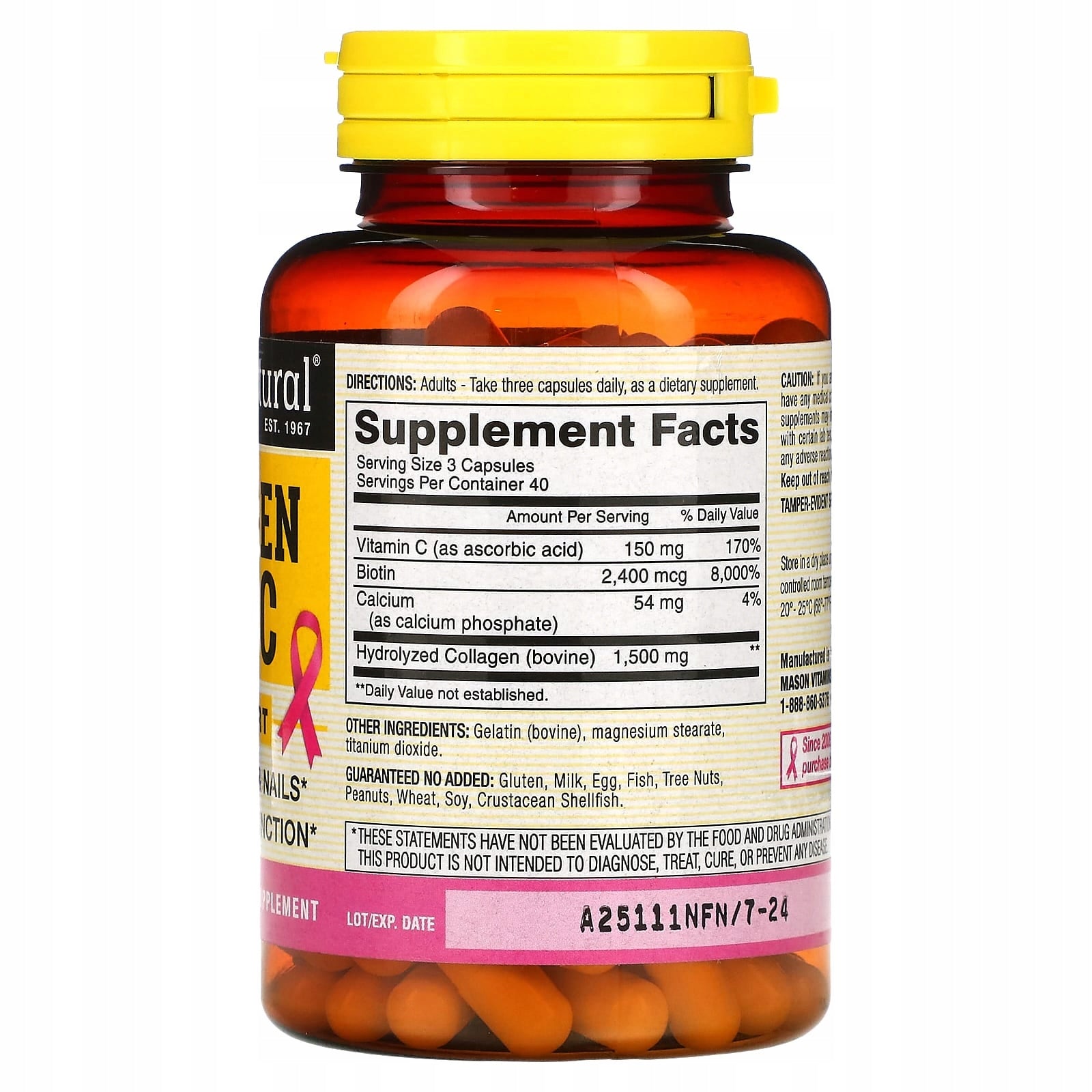 Mason Natural, Collagen 1500 + C, 120 capsules Expiration date at least 3 months from the date of purchase