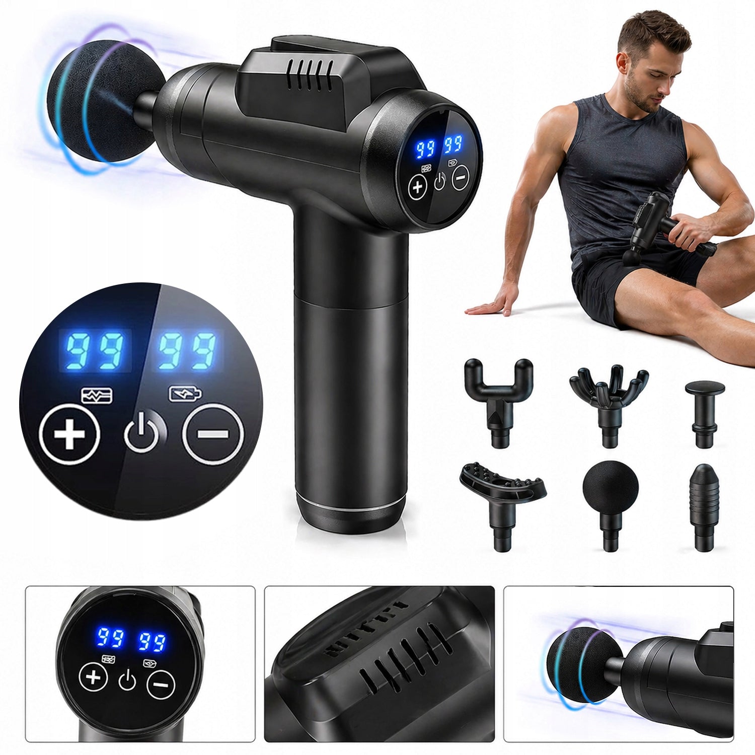 Massage Gun 99 Speeds 6 Attachments Quiet Deep Tissue Muscle Percussion