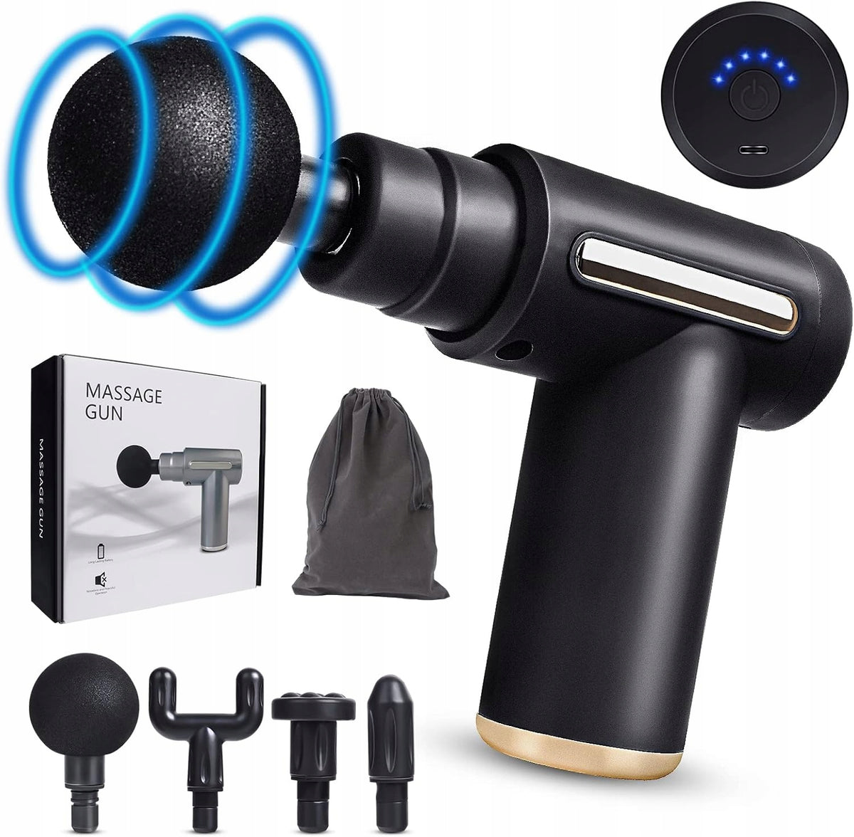 Massage Gun Vibration Massager Mini Massage Gun 4 Heads LED Bag Manufacturer code Pistolet do masażu mięśni