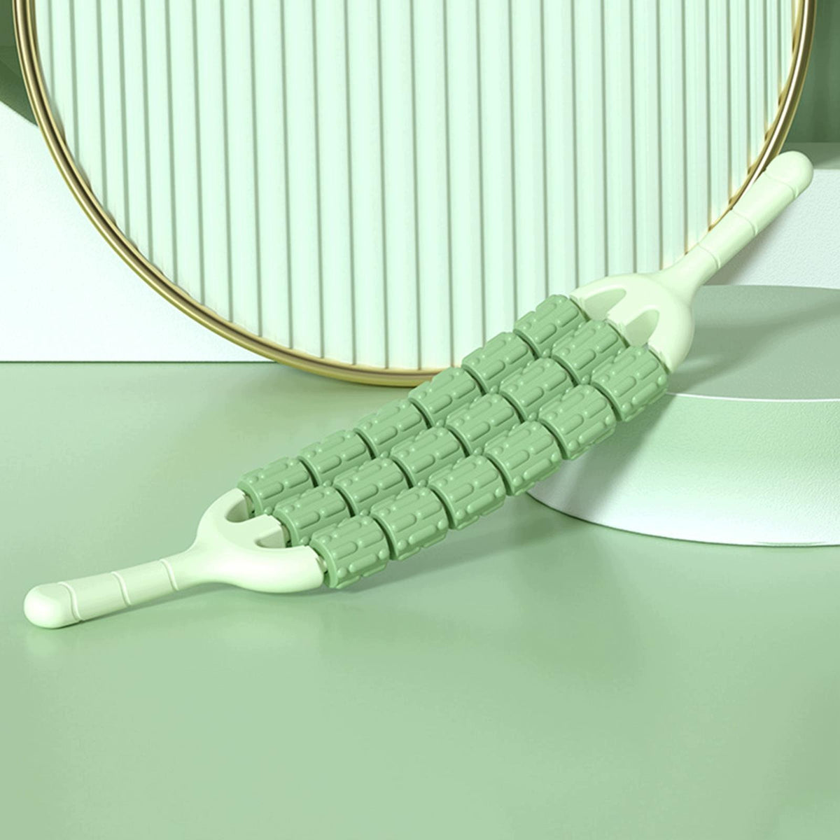 Massage Roller Stick Three Row Comfortable Multiuse Handheld Training green Packaging status original