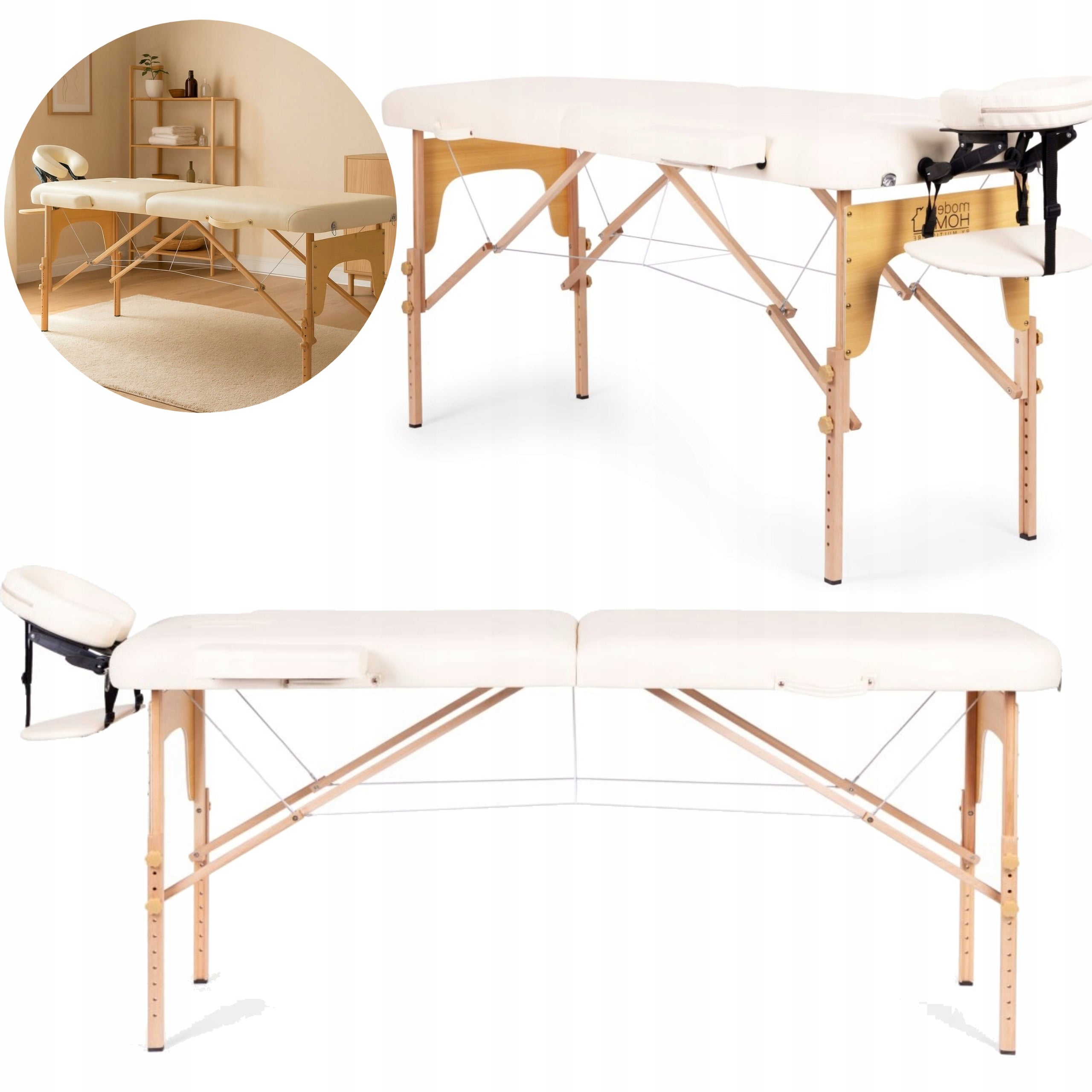 Massage Table Folding Wooden 2 Segment Rehabilitation With Bag White