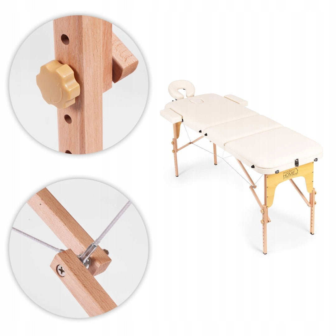 Massage Table Folding Wooden 3 Segment Rehabilitation With Bag White Manufacturer code stół do masażu 3-segmenty drewniany biały
