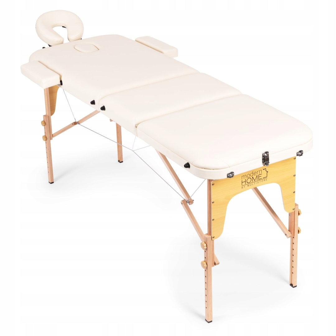 Massage Table Folding Wooden 3 Segment Rehabilitation With Bag White Tabletop width 60 cm