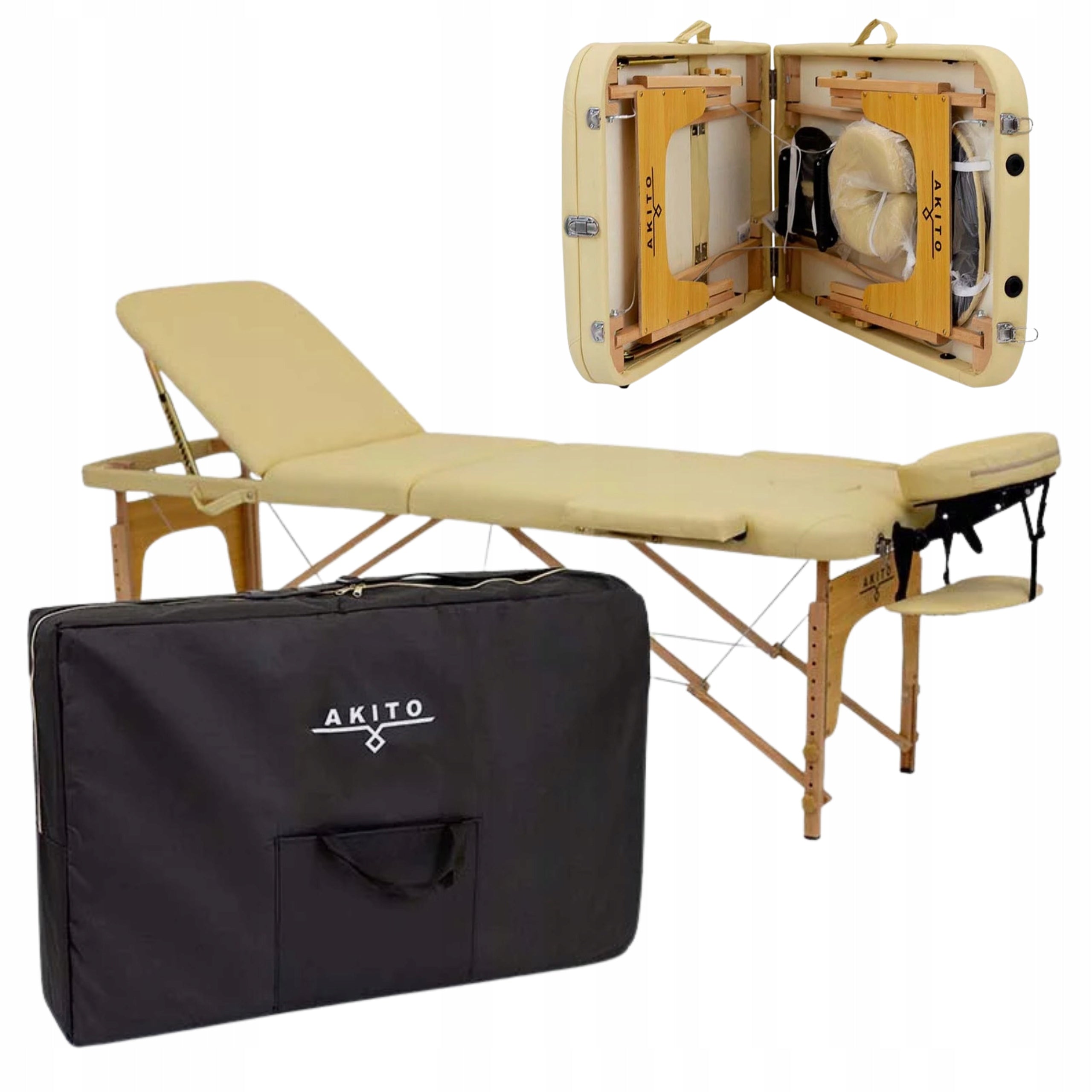 Massage Table Wooden Three Segment Akito Bark Beige