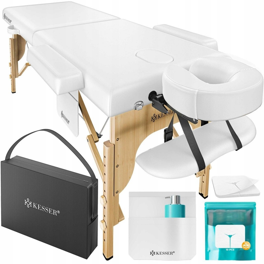 Massage bed table with headrest 210 cm - white