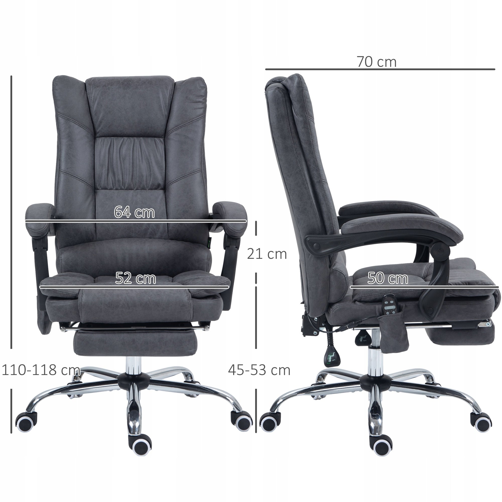 Massage chair for office with massage function, with footrest, height adjustment Furniture depth 70 cm
