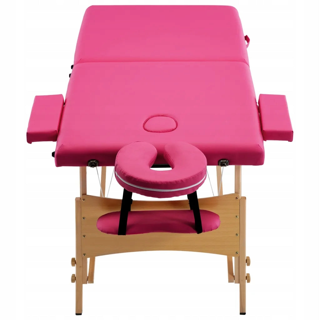 Massage folding table, pink, 2-zone, 191x70cm Frame material wood