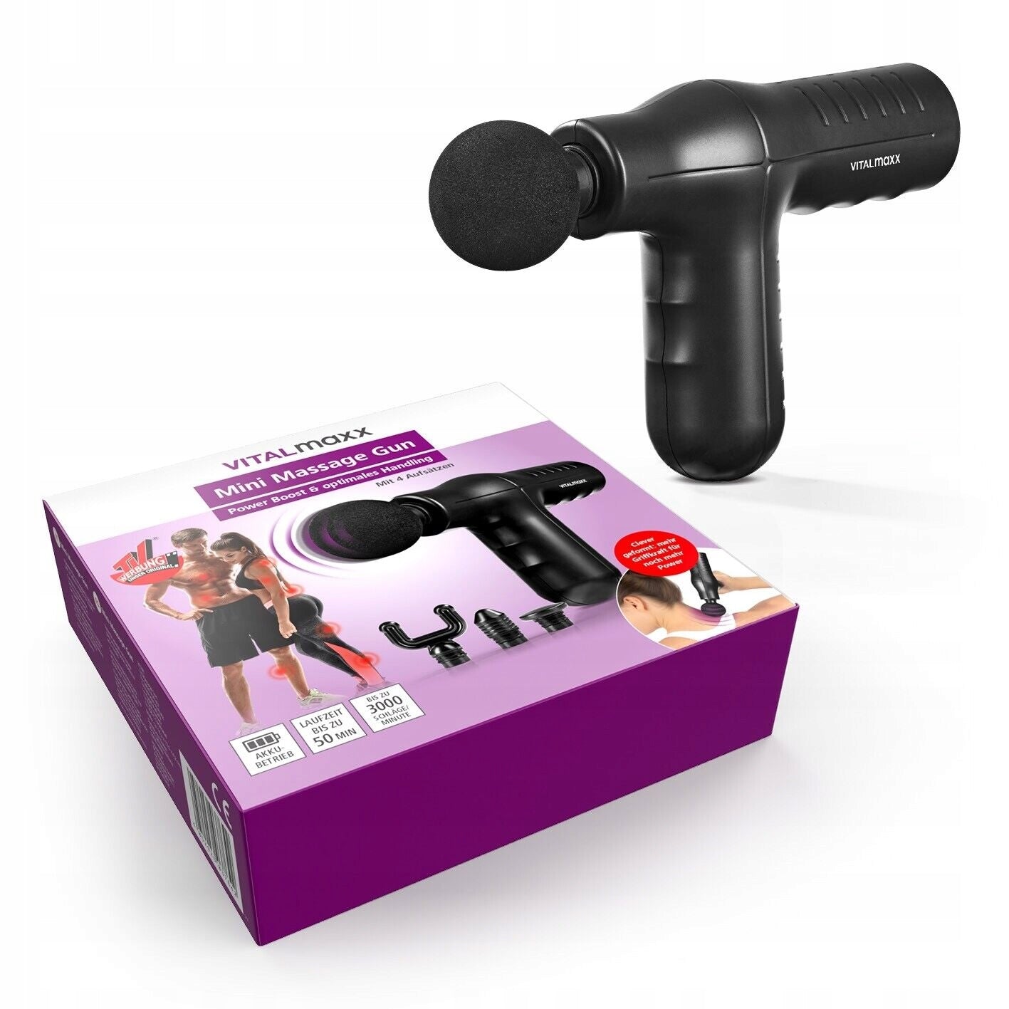 Massage gun black battery powered 4 pads VITALmaxx