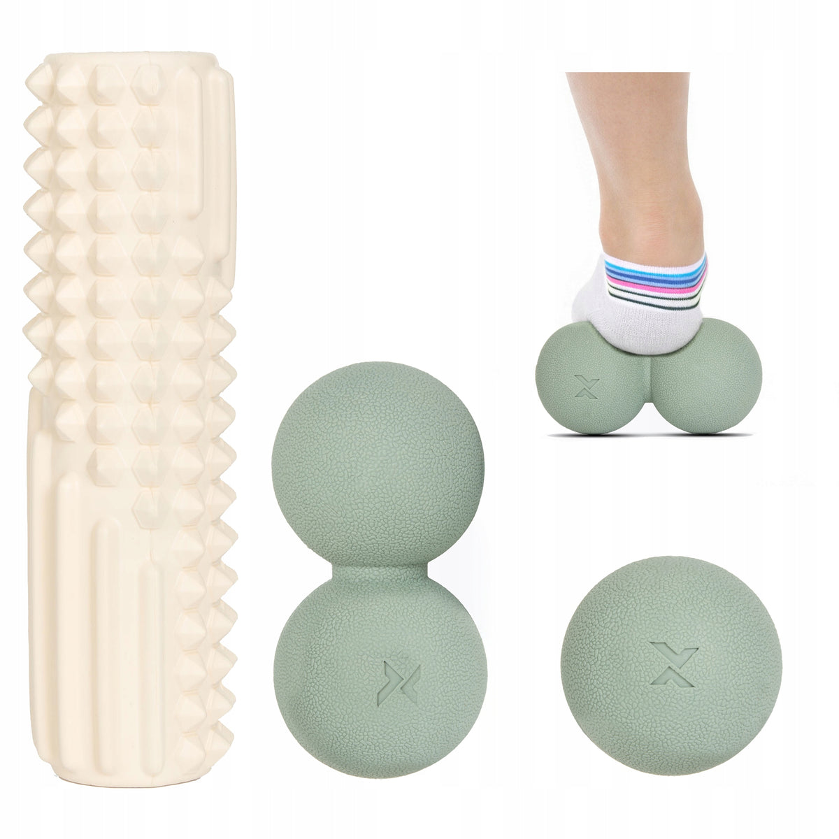 Massage set XTREXO 3 in 1 multicolor OS ROLLER + MASSAGE BALLS