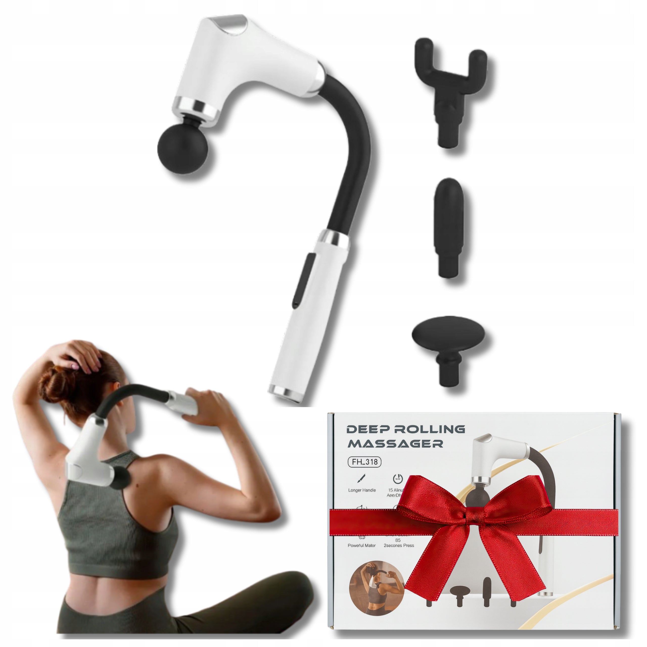 Massager With Long Handle For Neck And Back 4 Interchangeable Tips Gift