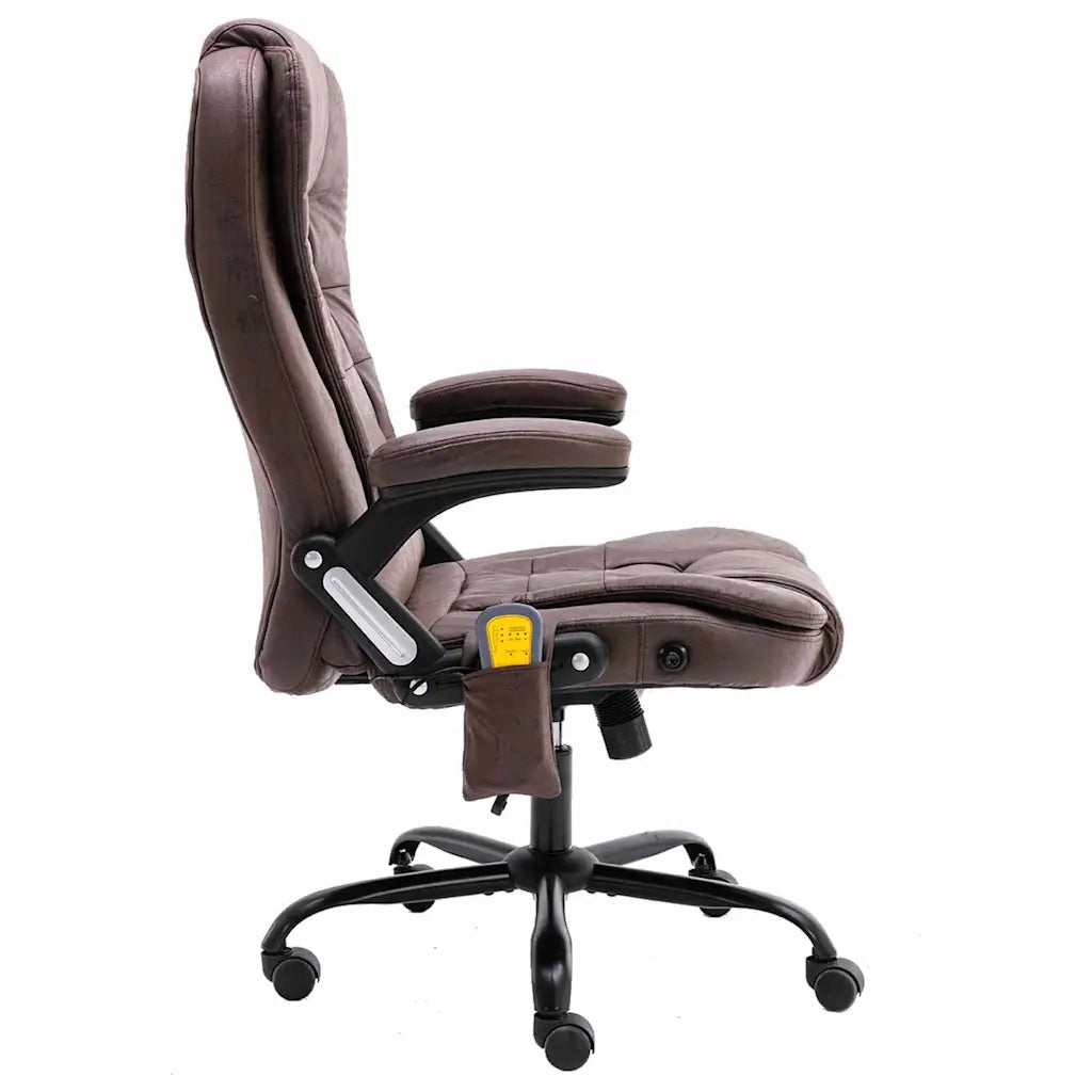 Massaging Office Chair, Dark Brown, Faux Suede Leather Furniture depth 71 cm