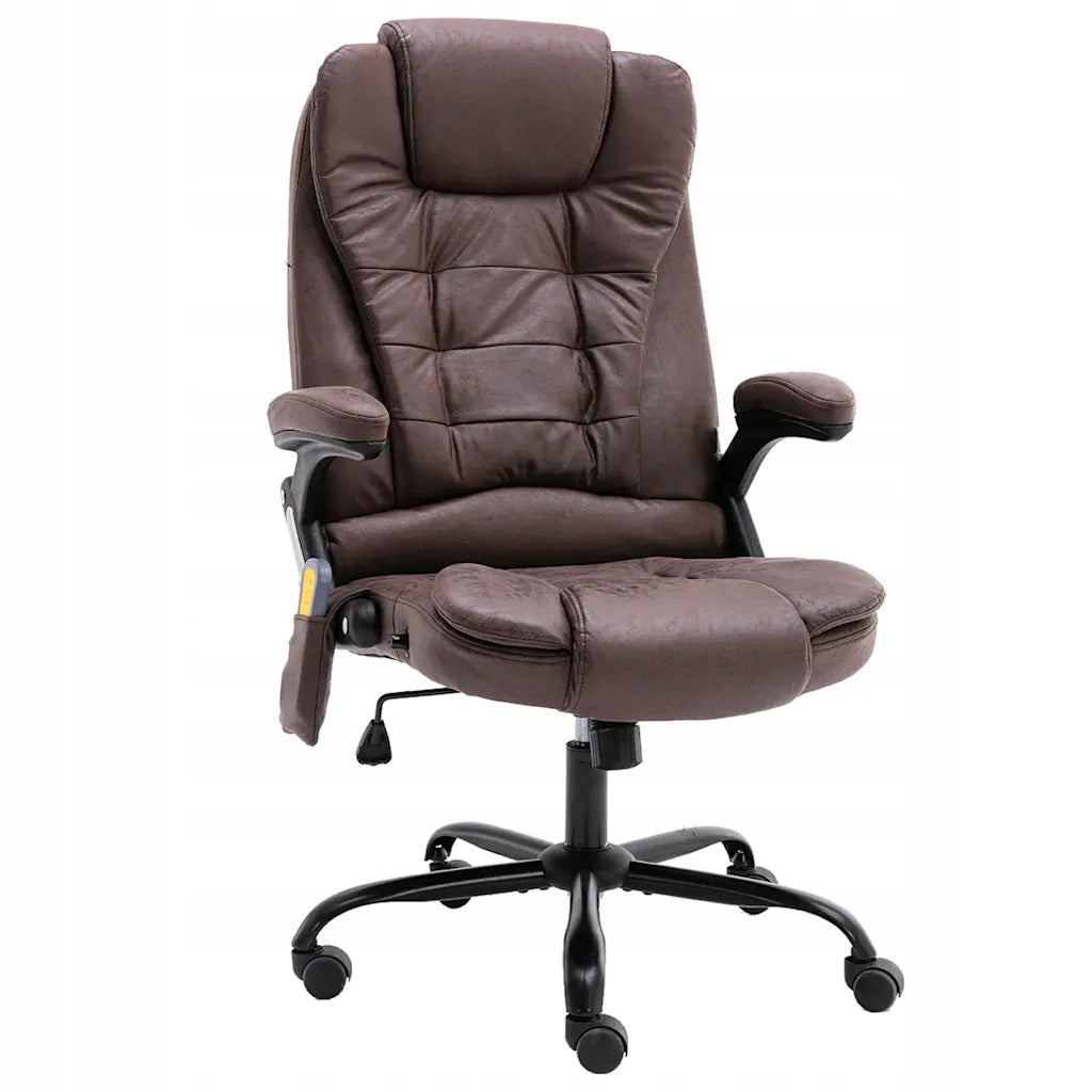 Massaging Office Chair, Dark Brown, Faux Suede Leather