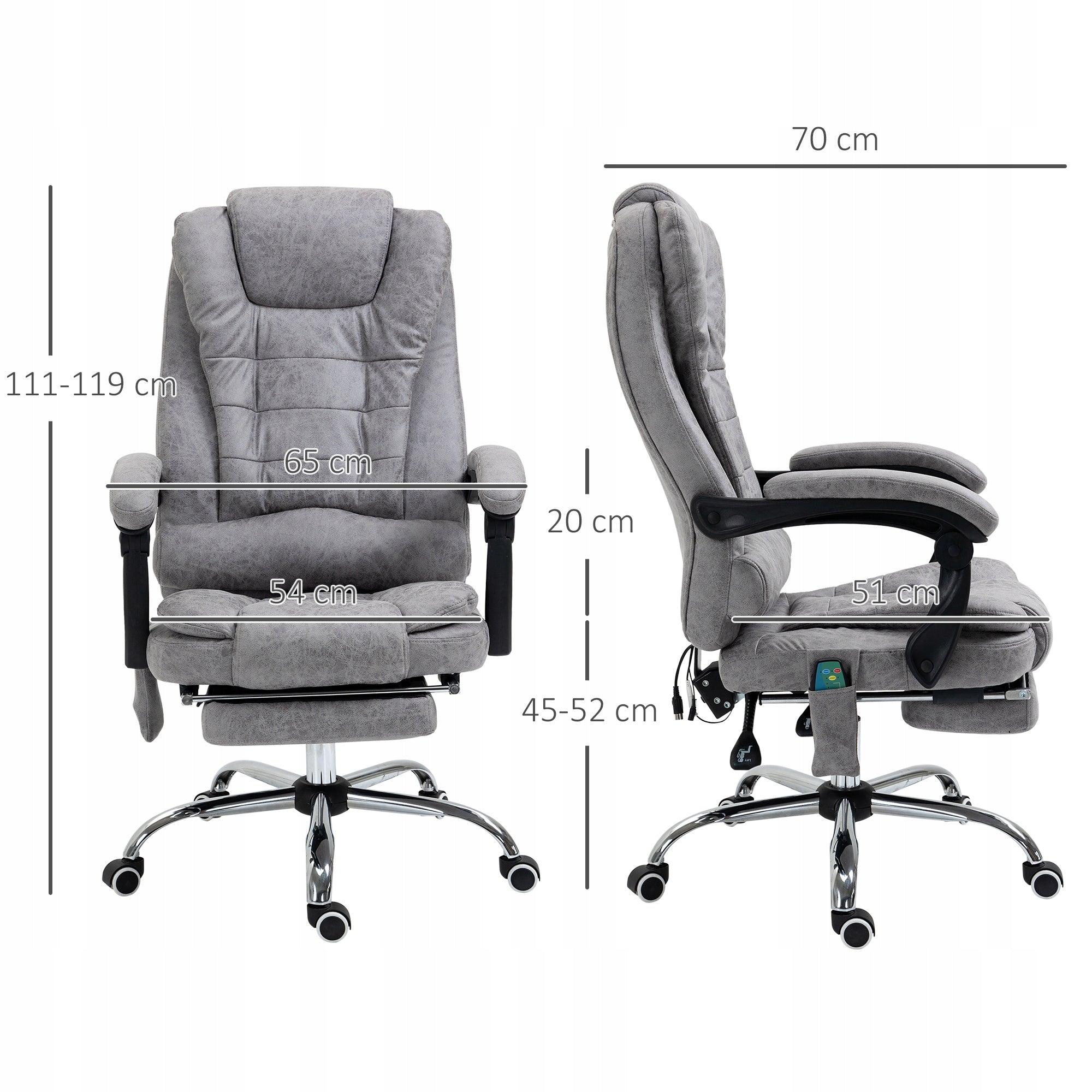 Massaging Office Chair with Reclining and Heating Function Rotary Ergonomic Furniture depth 70 cm