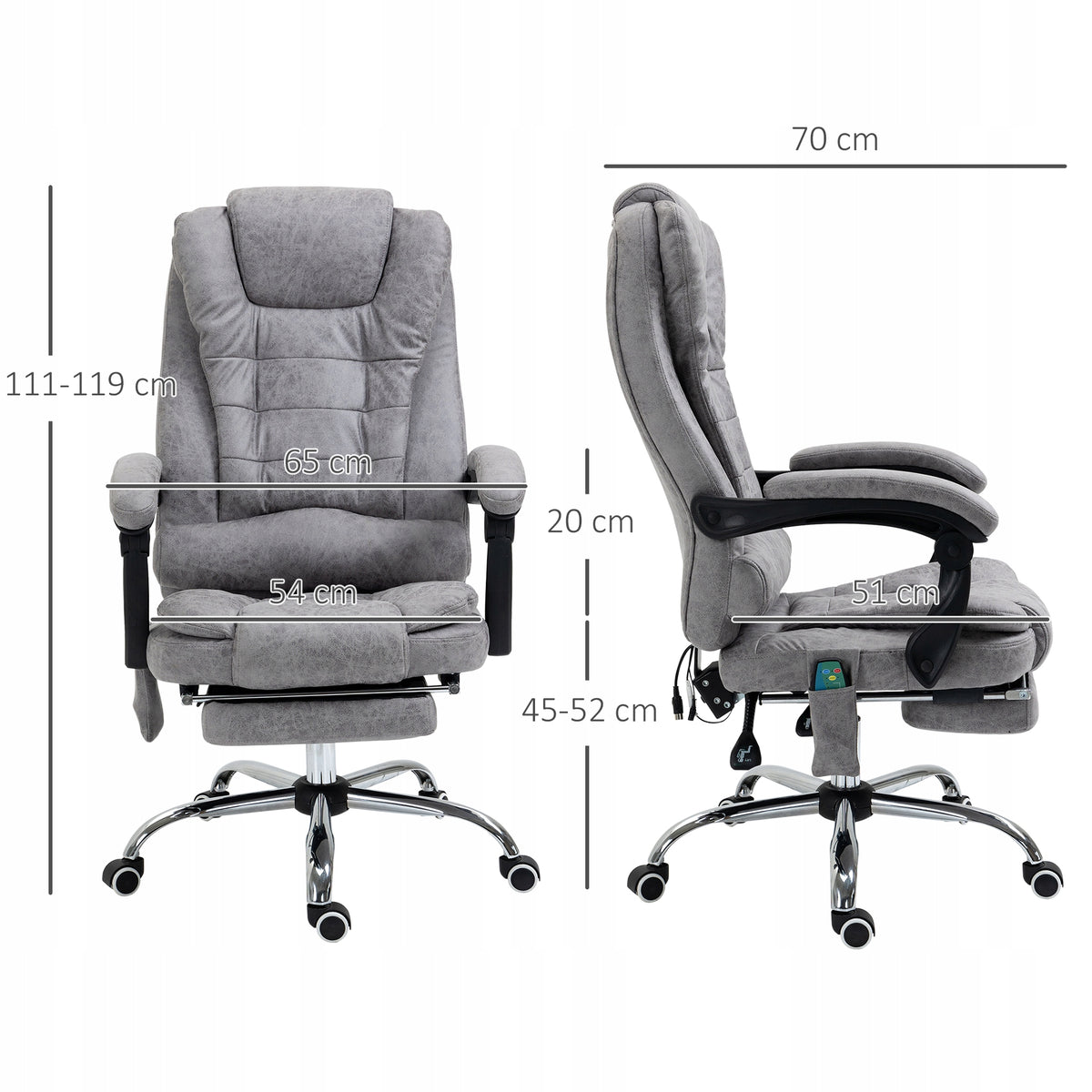 Massaging Office Chair with Reclining and Heating Function Rotary Ergonomic Furniture depth 70 cm