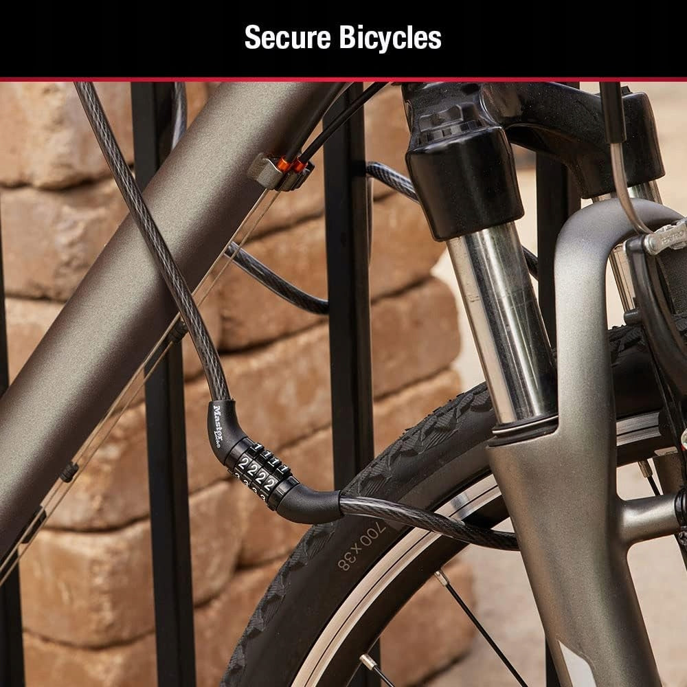 Master Lock Bike Lock Cable with Combination Black, 8143D Kind wheel lock