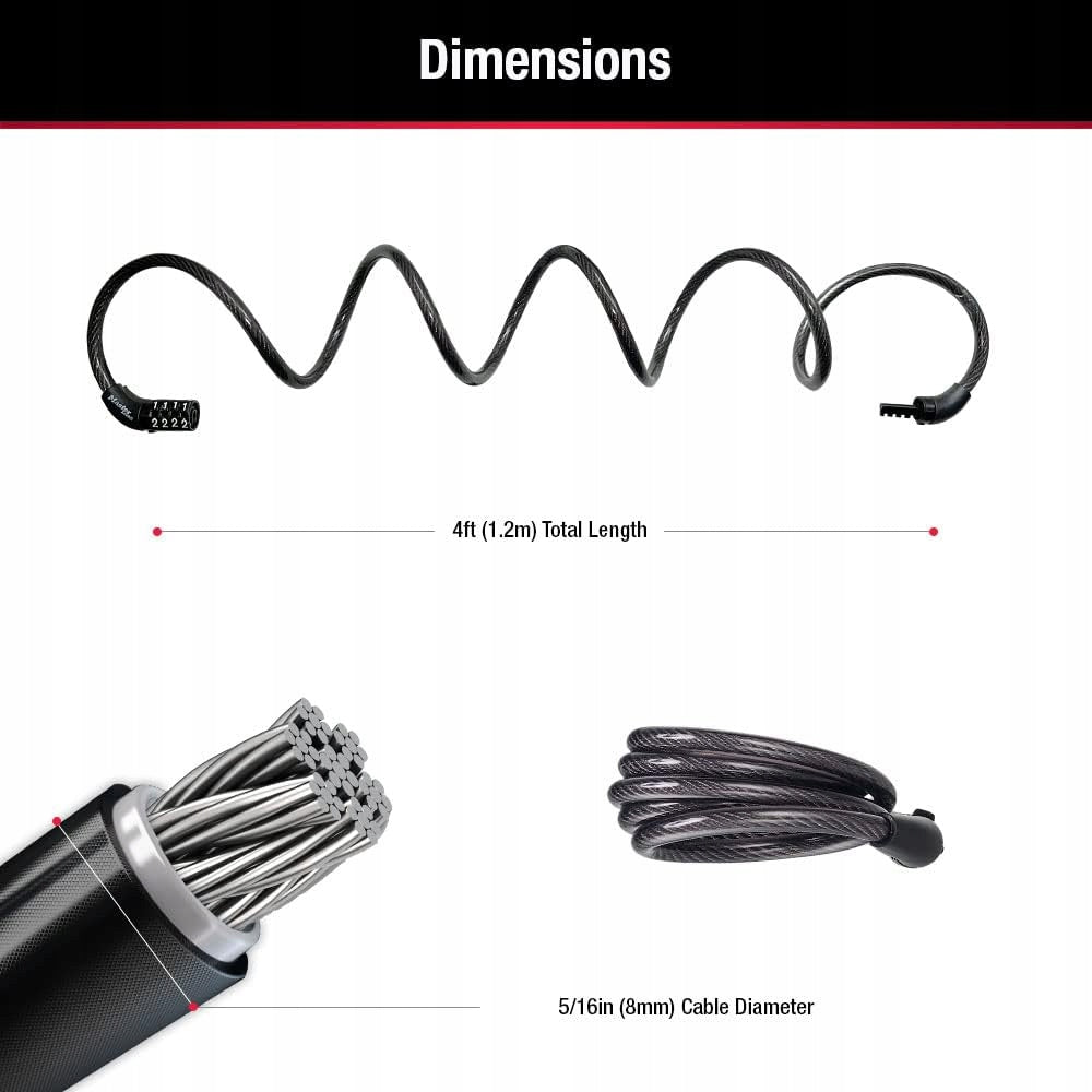 Master Lock Bike Lock Cable with Combination Black, 8143D Weight 120 g