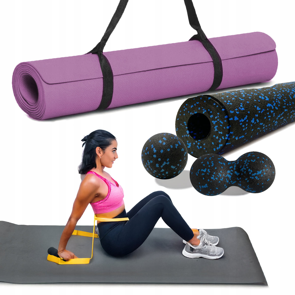 Mat - 4 Colors, roller, mat with handle - FITNESS SET SPORT FOR FUN