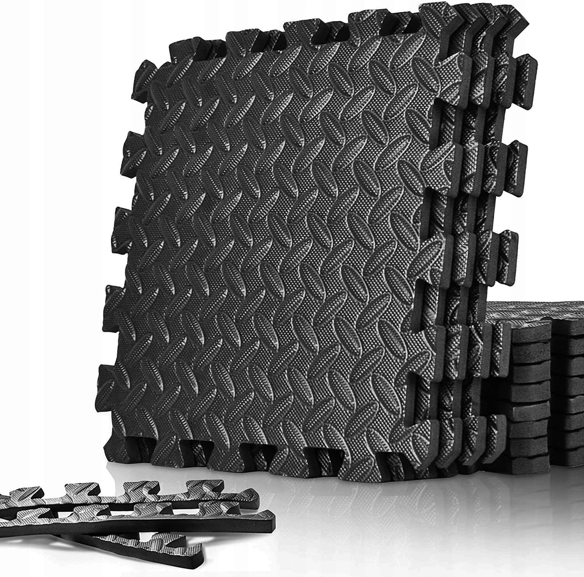 Mat Puzzle Fitness Under Gym Equipment 12 Pieces Color black