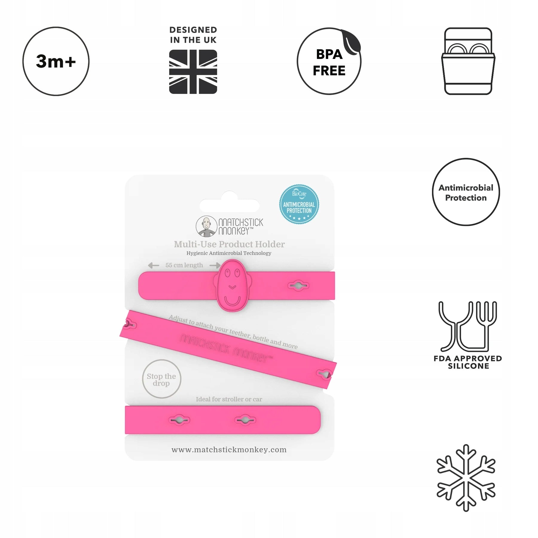 Matchstick Monkey: silicone pendant for trolley MULTI MAXI Pink 55 cm Brand Matchstick Monkey