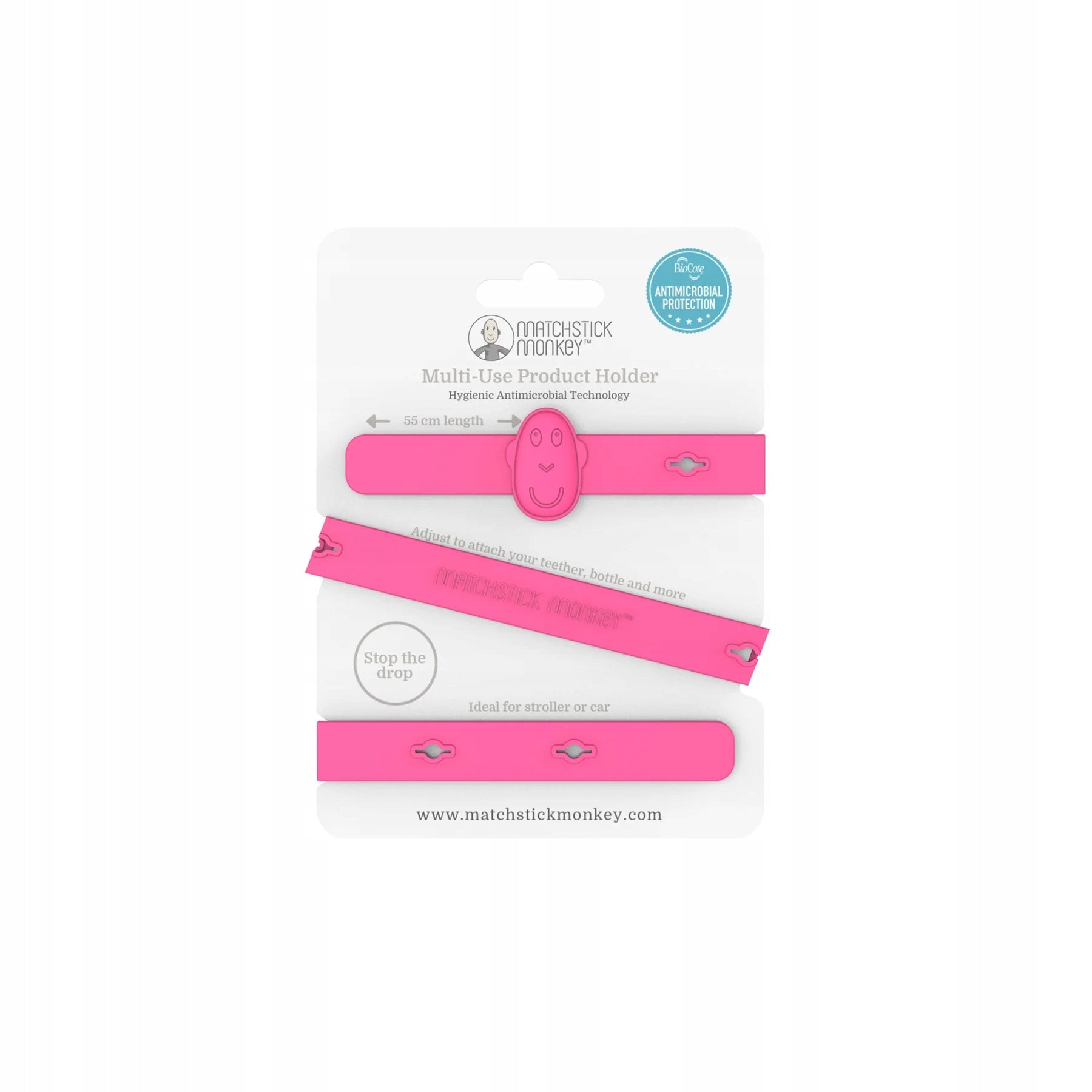 Matchstick Monkey: silicone pendant for trolley MULTI MAXI Pink 55 cm