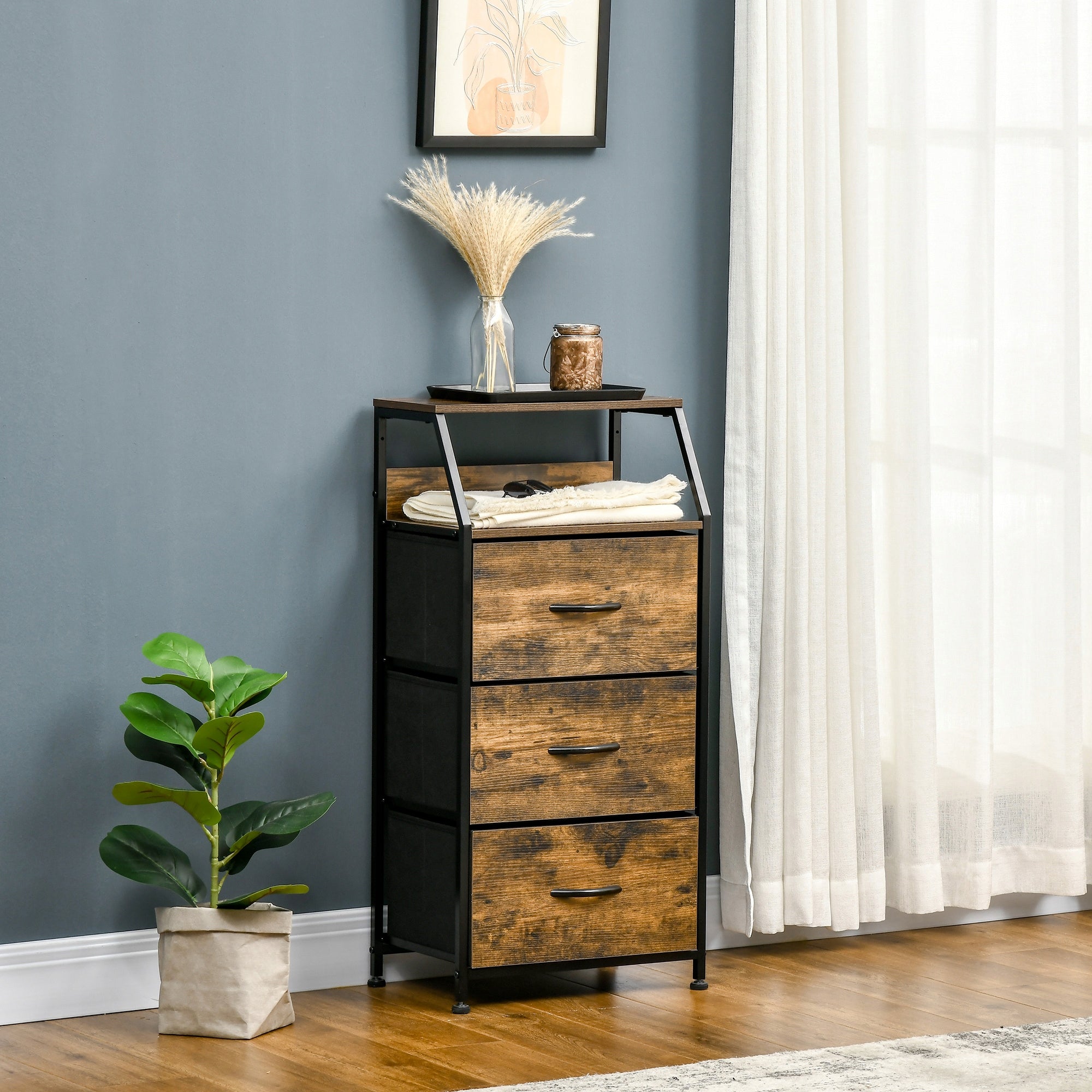 Material chest of drawers with 3 drawers, storage cabinet brown Brand Homcom