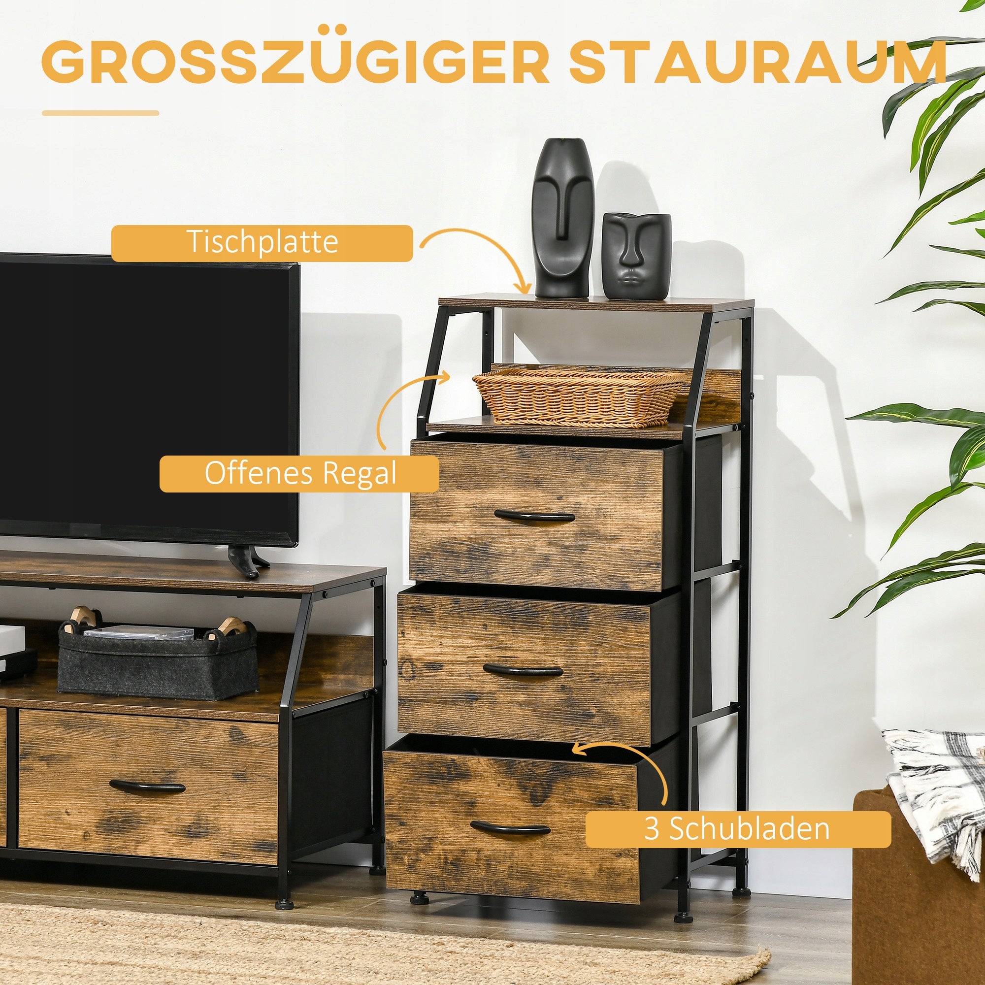 Material chest of drawers with 3 drawers, storage cabinet brown Manufacturer code 838-299V00RB