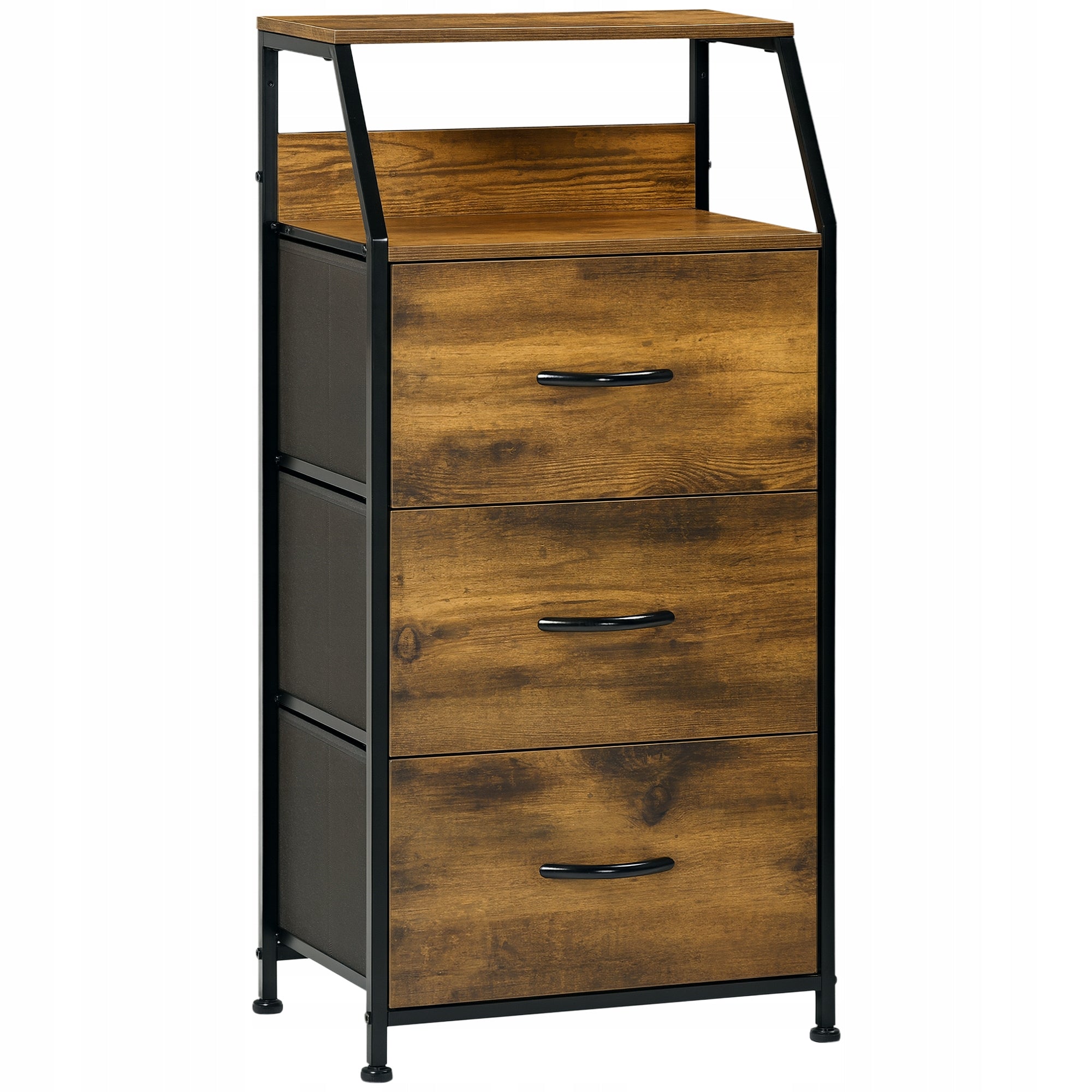 Material chest of drawers with 3 drawers, storage cabinet brown