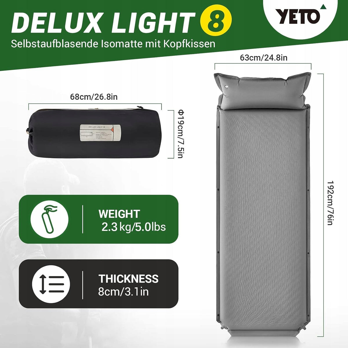 Mattress Inflatable Single Self-Inflating Tourist Mat 193X63X8CM Packaging status original