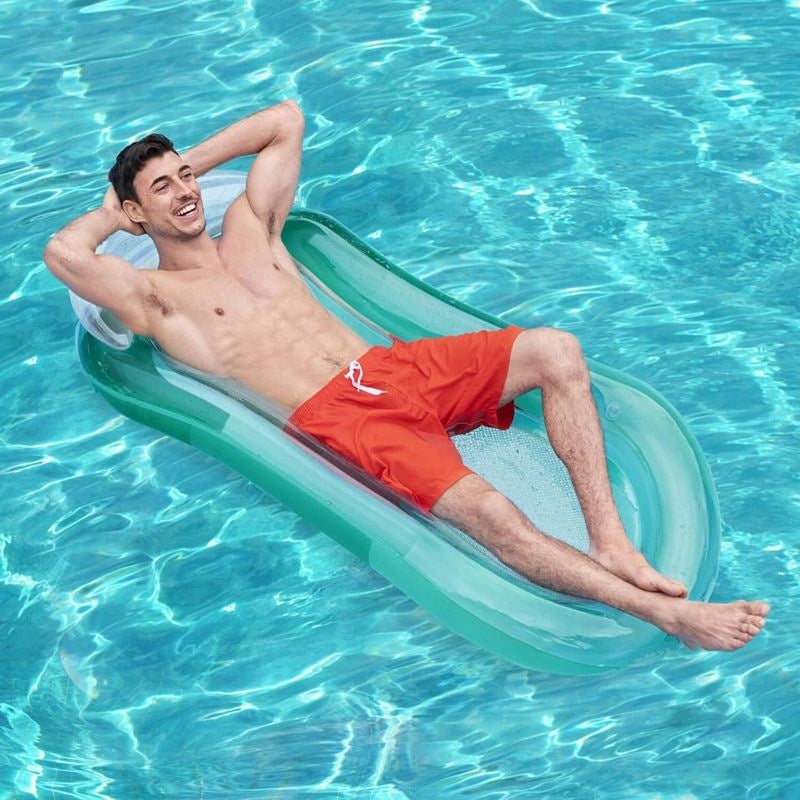 Mattress Inflatable Swimming Sun Lounger Armchair with Backrest for Water Mesh 160x70cm Color green