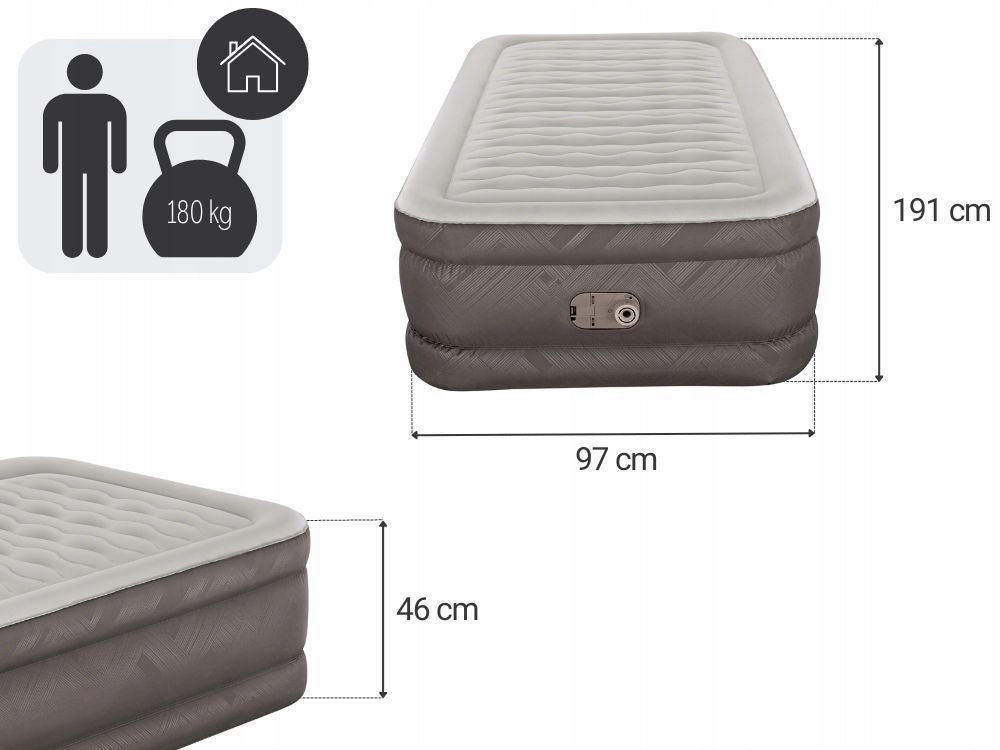 Mattress Inflatable Velour Single Bed 191x97x46 Bestway 69048 New Packaging status original