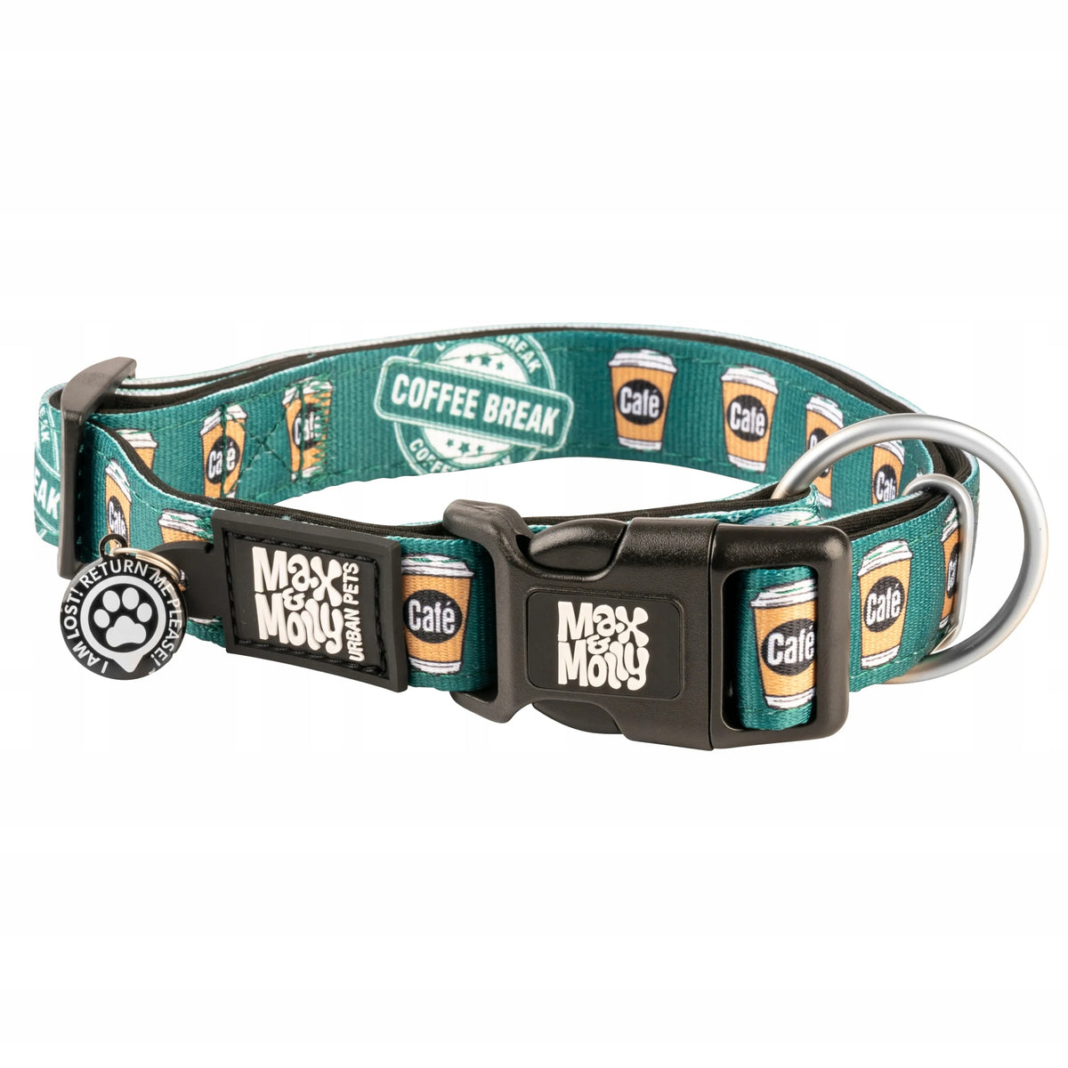 Max&Molly Coffe Break Collar - Smart Tag Dog Collar with Pendant M