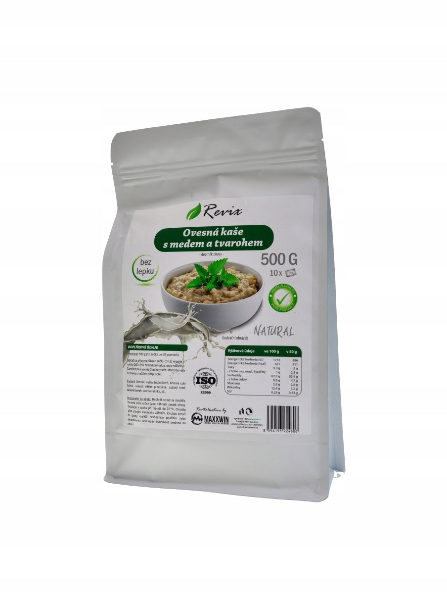 Maxxwin Ovesná kaše s medem a tvarohem 500g 10 porcí kakaová Packaging status original
