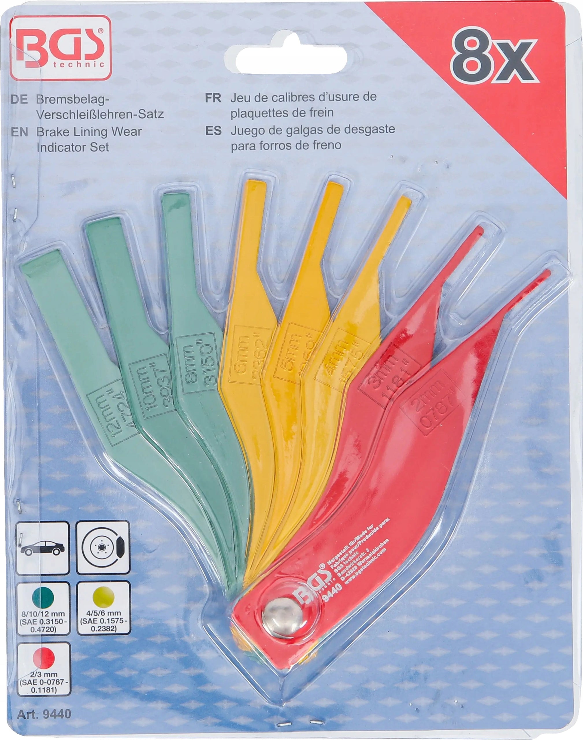 Measure pattern comb for measuring the thickness of brake pads 8el. BGS-DE Brand BGS Technic